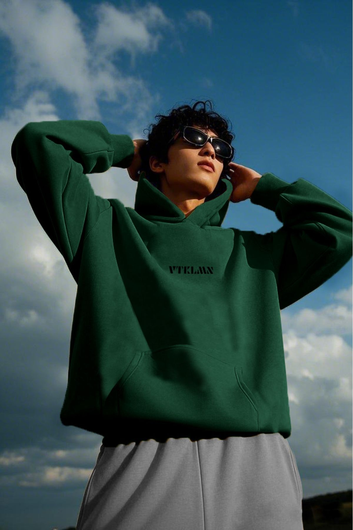 Kalın İçi Polarlı Oversize Kapüşonlu Hoodie Sweatshirt - Haki