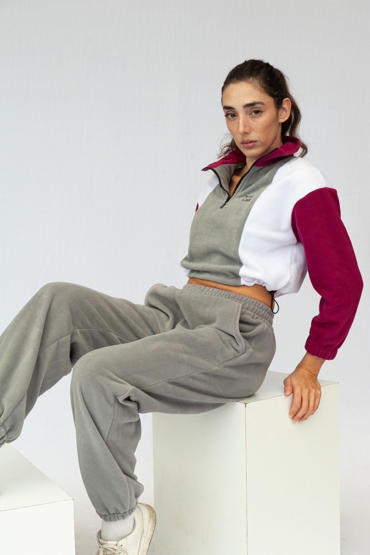 Yarım Fermuarlı Crop Polar