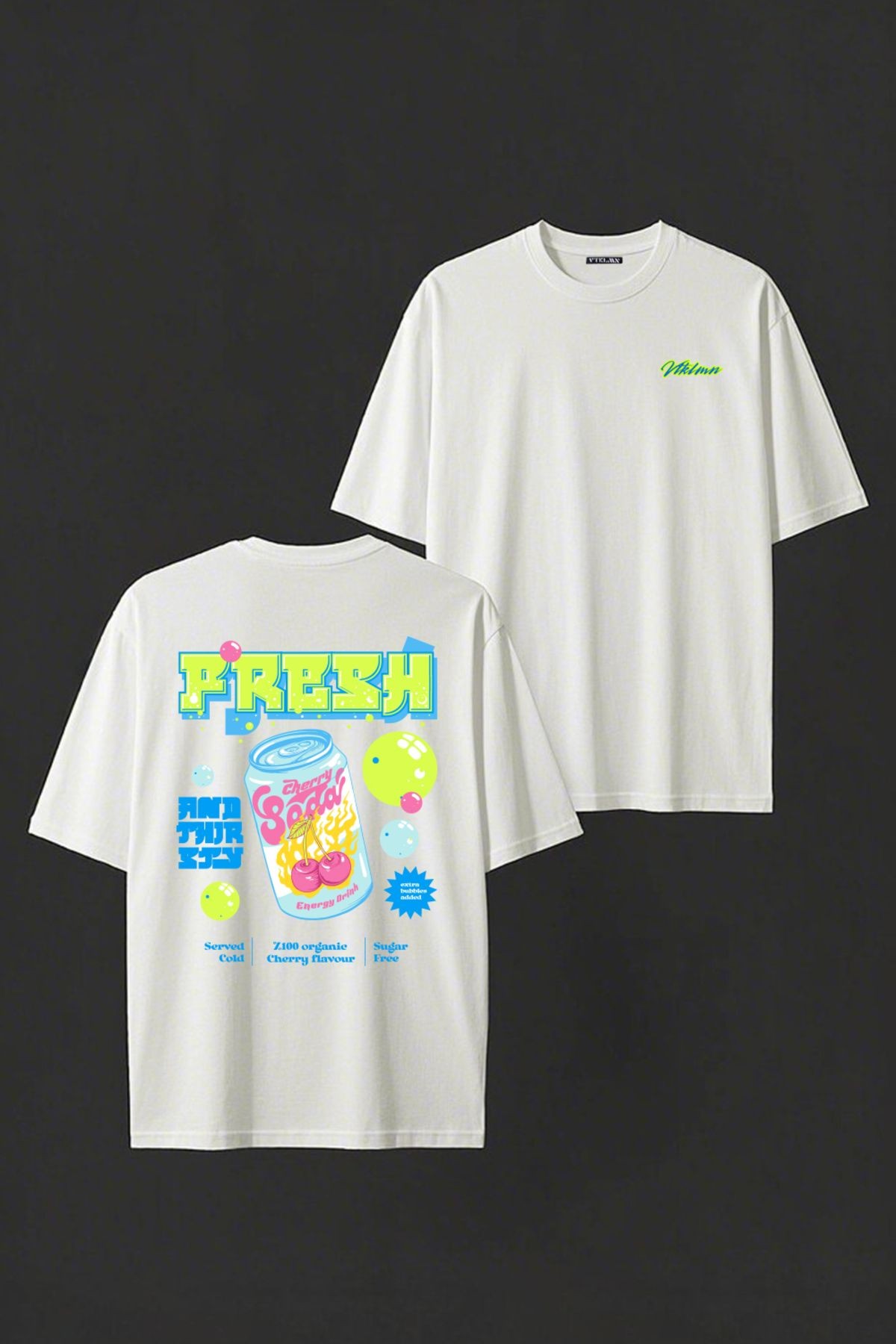 Unisex %100 Organik Pamuk Oversize Yuvarlak Yaka Baskılı T-shirt - Beyaz