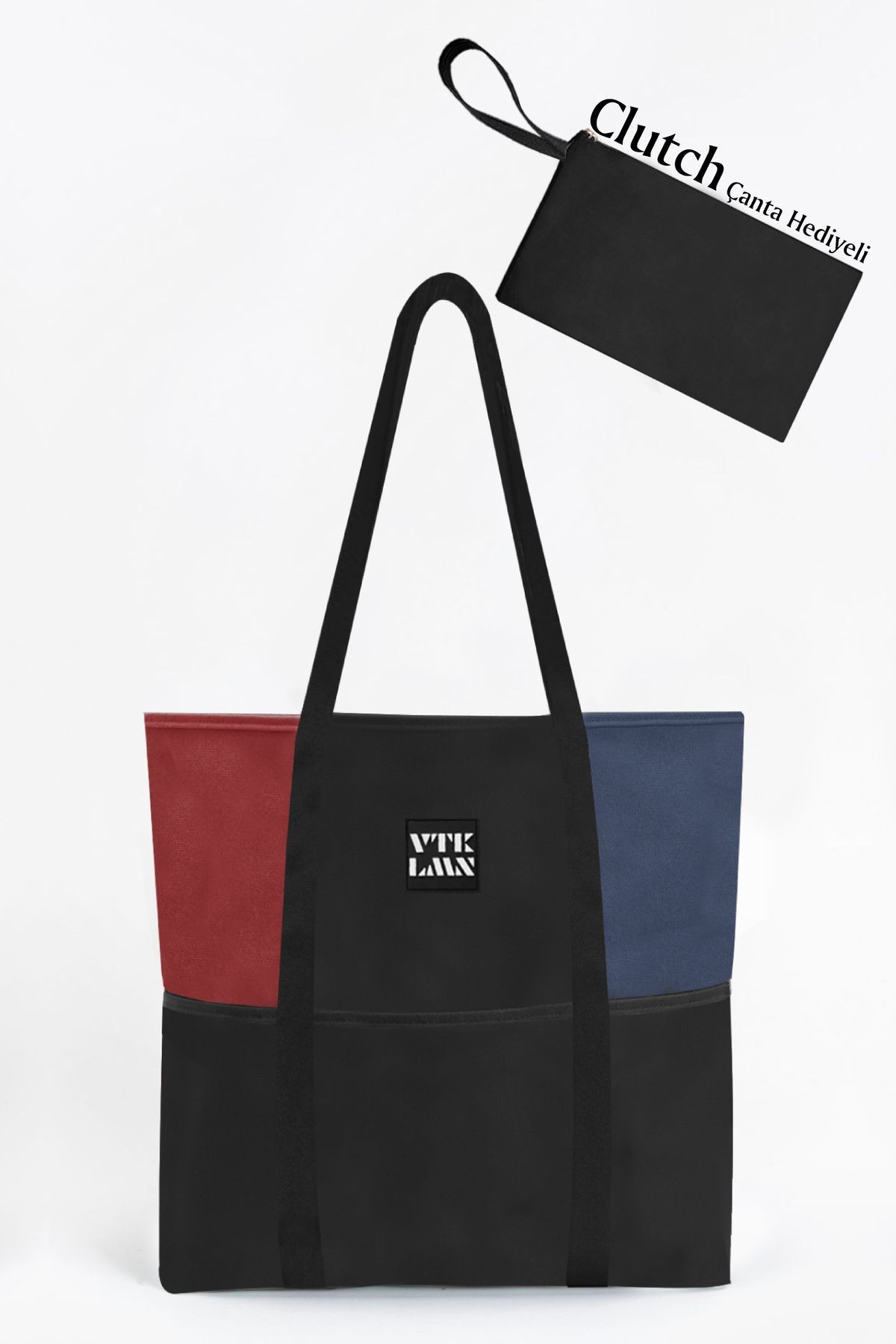 Tote Bag Omuz Çantası - Kırmızı-Siyah-Lacivert