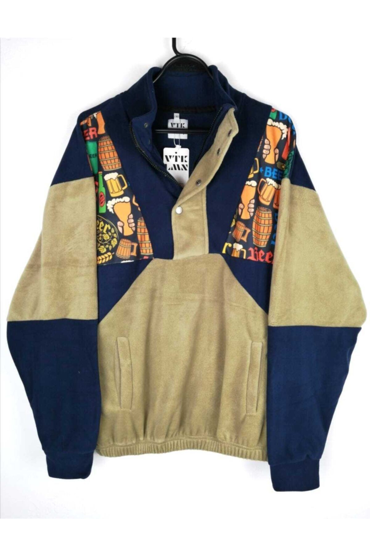 Kadın Erkek Yarım Fermuarlı Polar Sweatshirt - HAKİ-LACİVERT