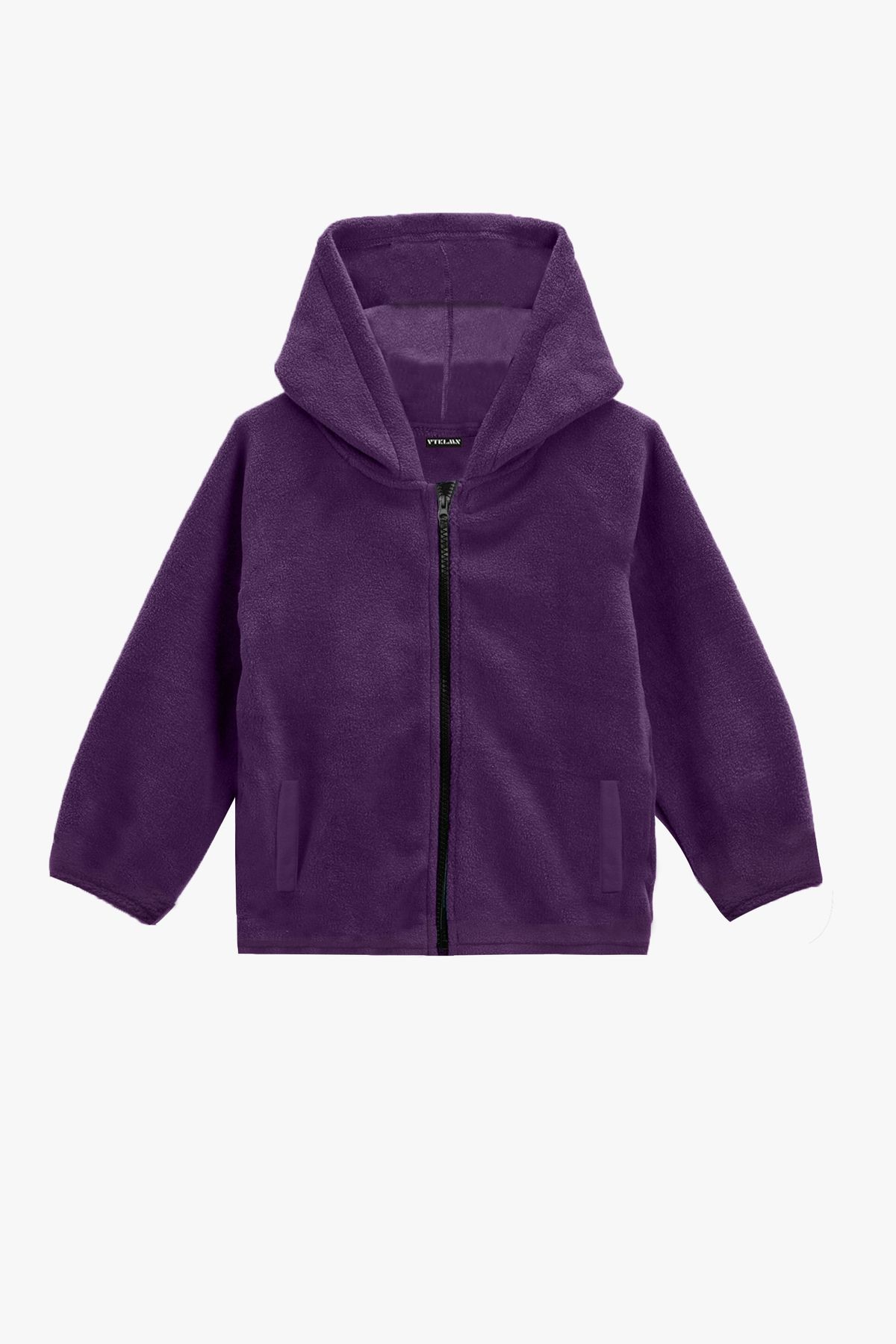 Kız Erkek Çocuk Cepli Kapüşonlu Polar Ceket - Purple