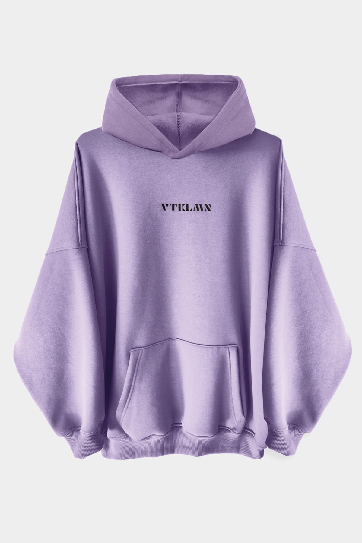 Kalın İçi Polarlı Oversize Kapüşonlu Hoodie Sweatshirt - Lila