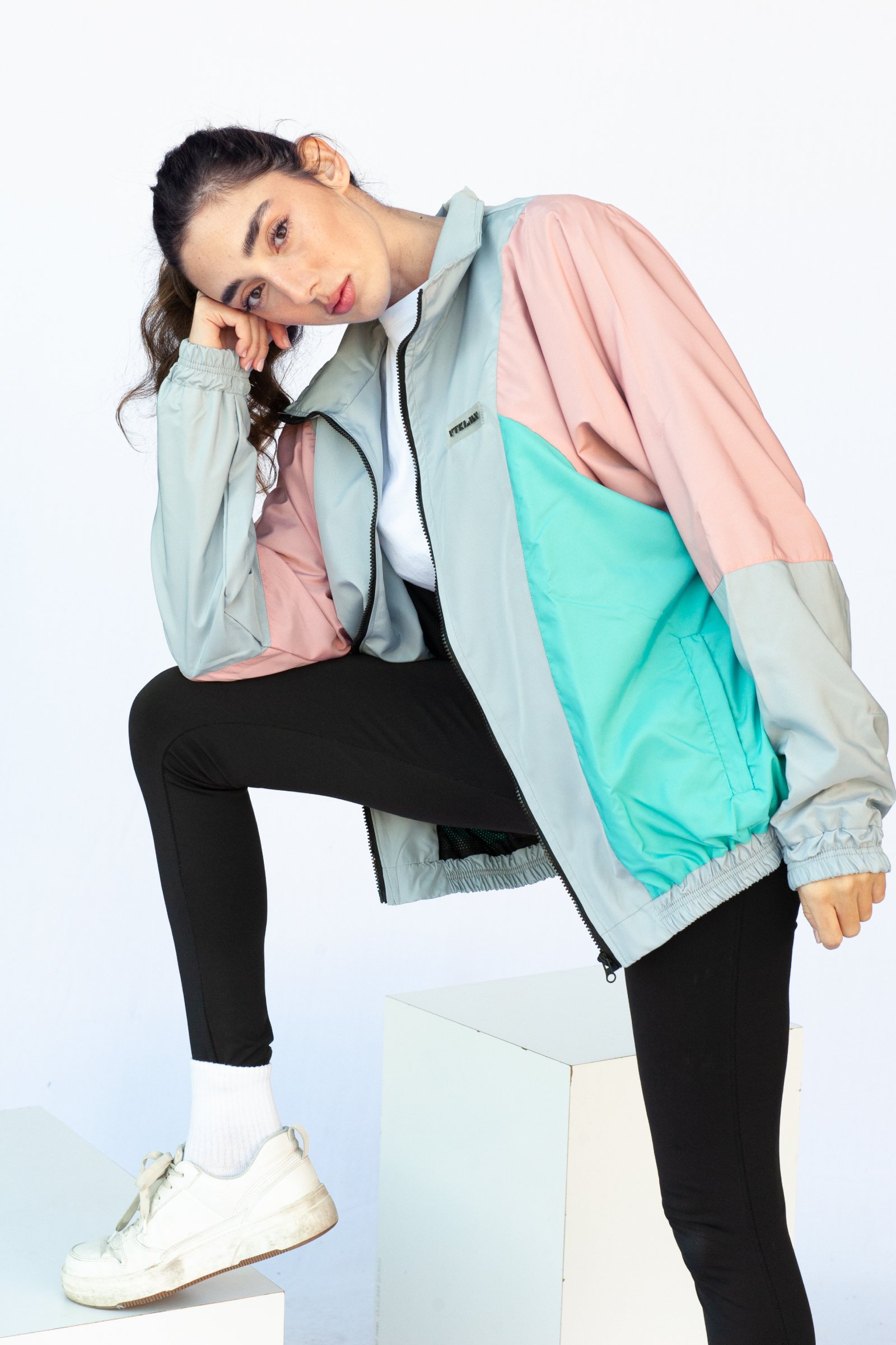 Unisex Bomber Ceket - Gri Pembe Mint