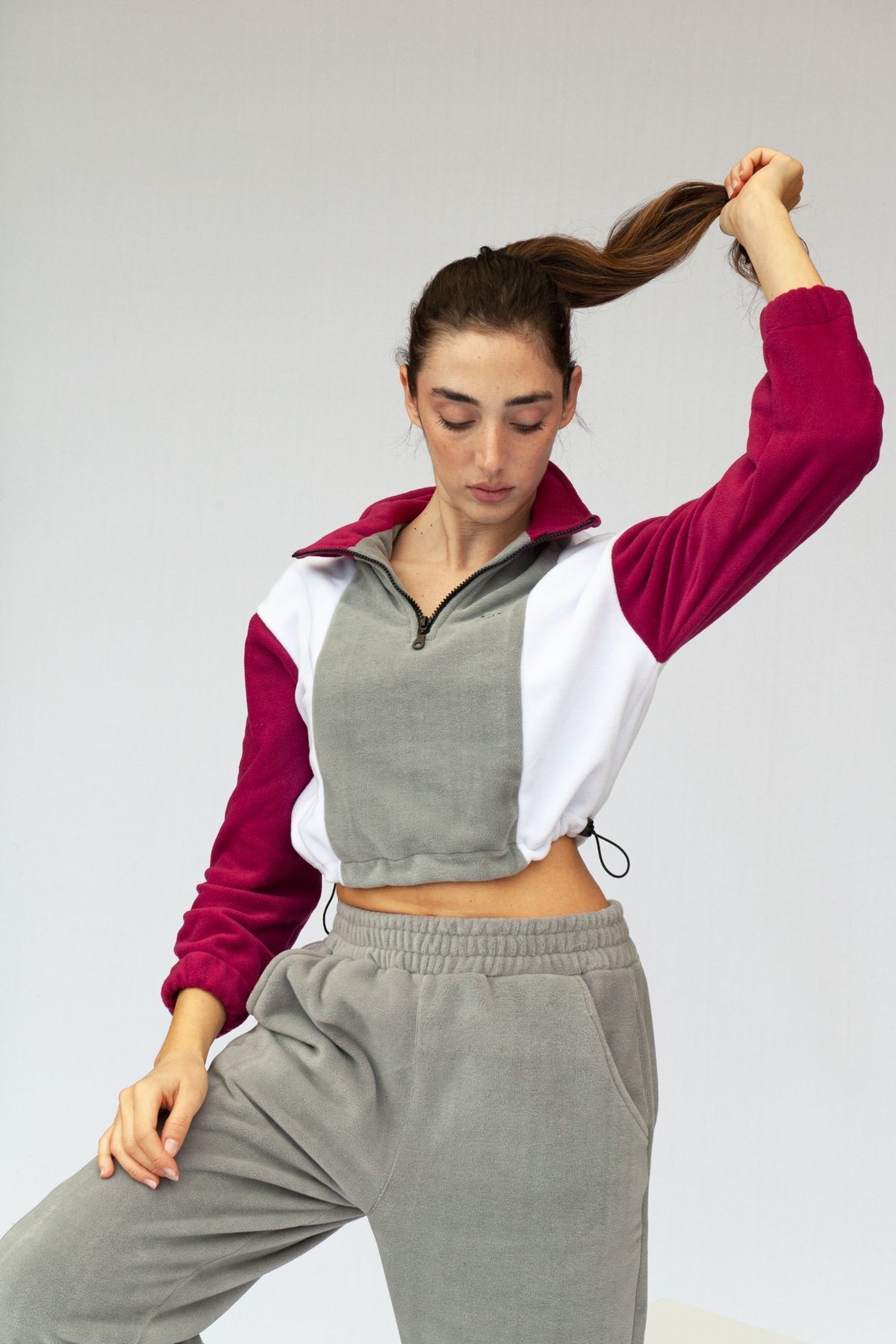 Yarım Fermuarlı Crop Polar