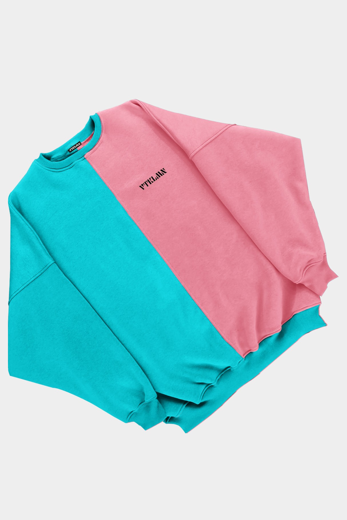  Kadın Erkek Renkli Sweatshirt - Turkuaz Pembe