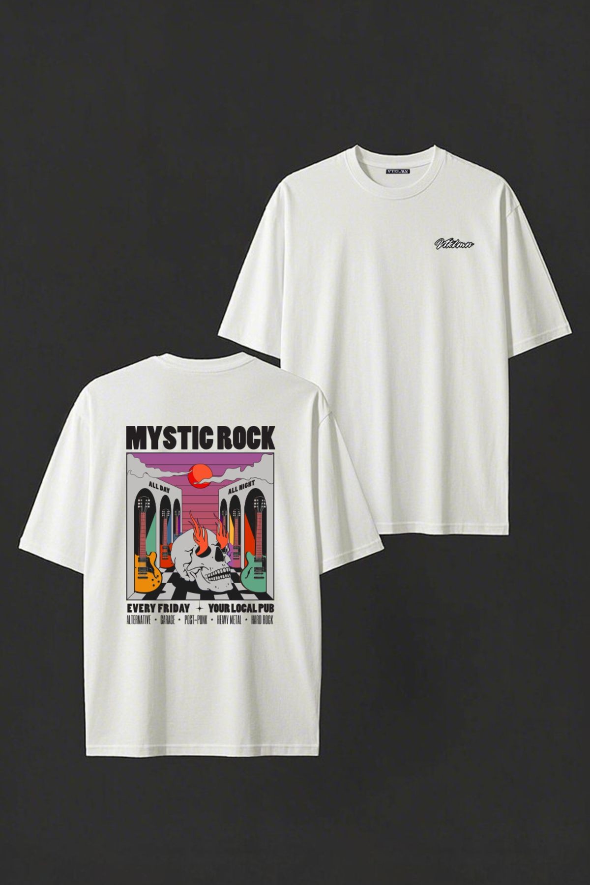 Unisex %100 Organik Pamuk Oversize Yuvarlak Yaka Baskılı T-shirt - Beyaz