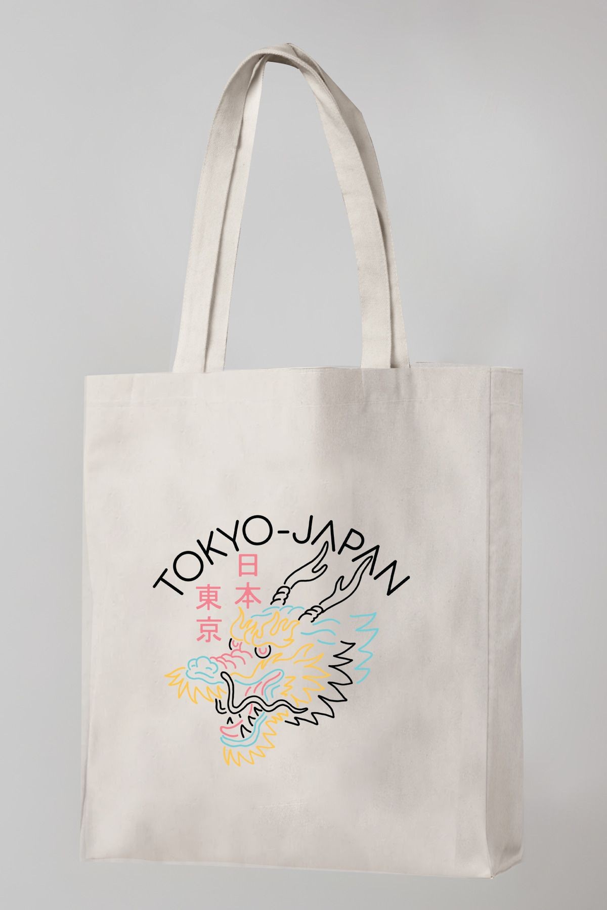 Bezji Tokyo Baskılı Kanvas Bez Çanta Tote Bag - Krem