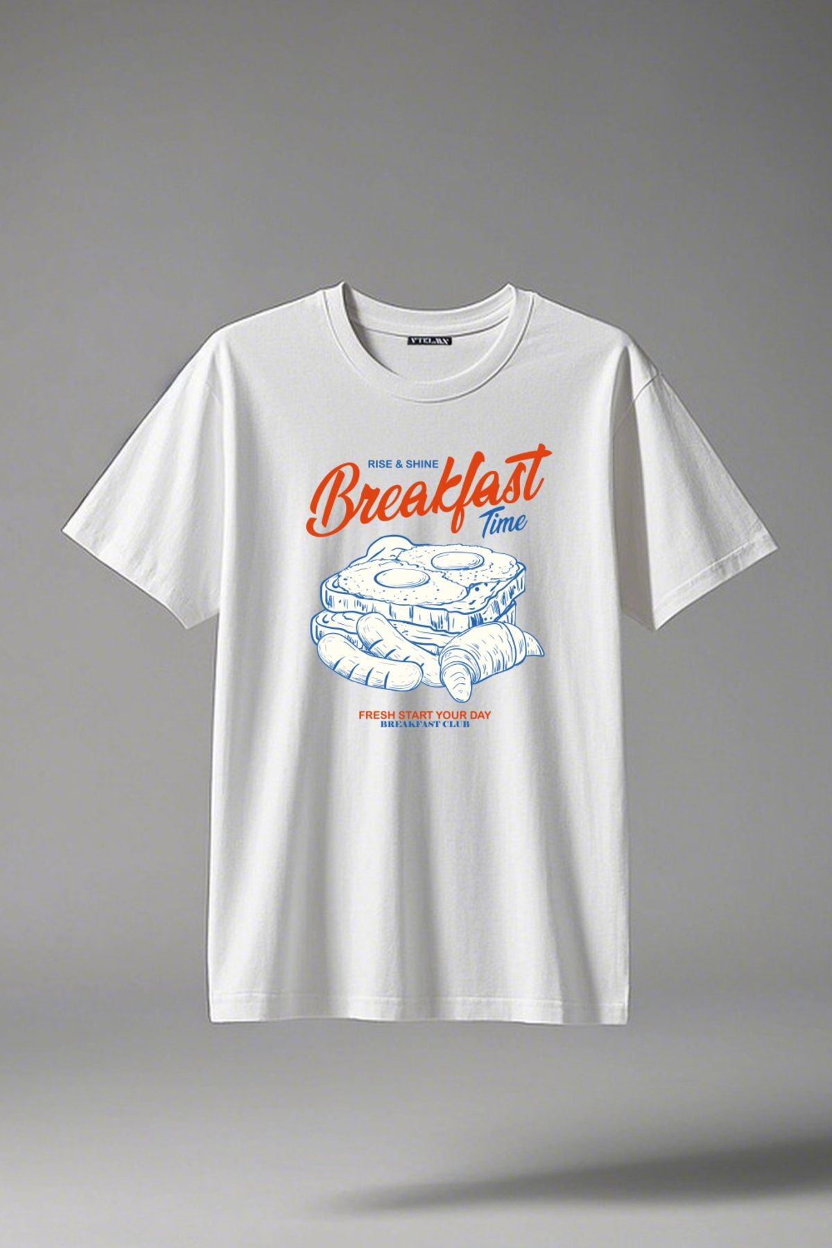 Unisex %100 Organik Pamuk Oversize Yuvarlak Yaka Baskılı T-shirt - Beyaz