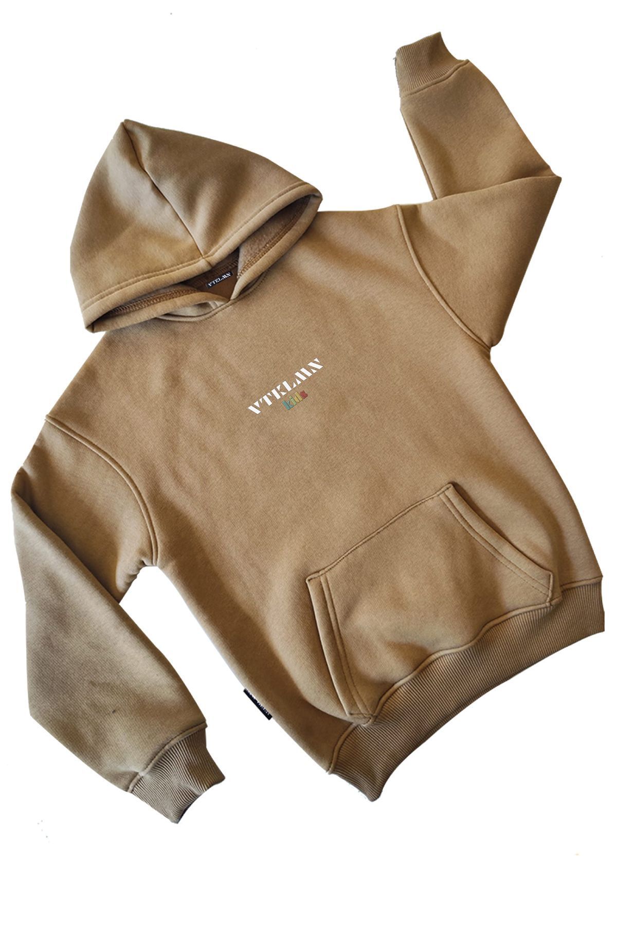 Erkek / Kız Çocuk Kalın İçi Polarlı Kapüşonlu Hoodie Sweatshirt - KAHVE