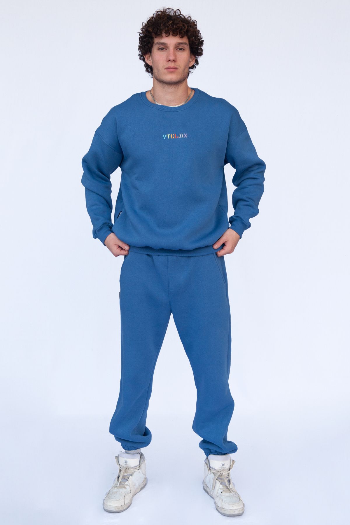 Bisiklet Yaka Nakışlı Eşofman Takımı - Navy Blue