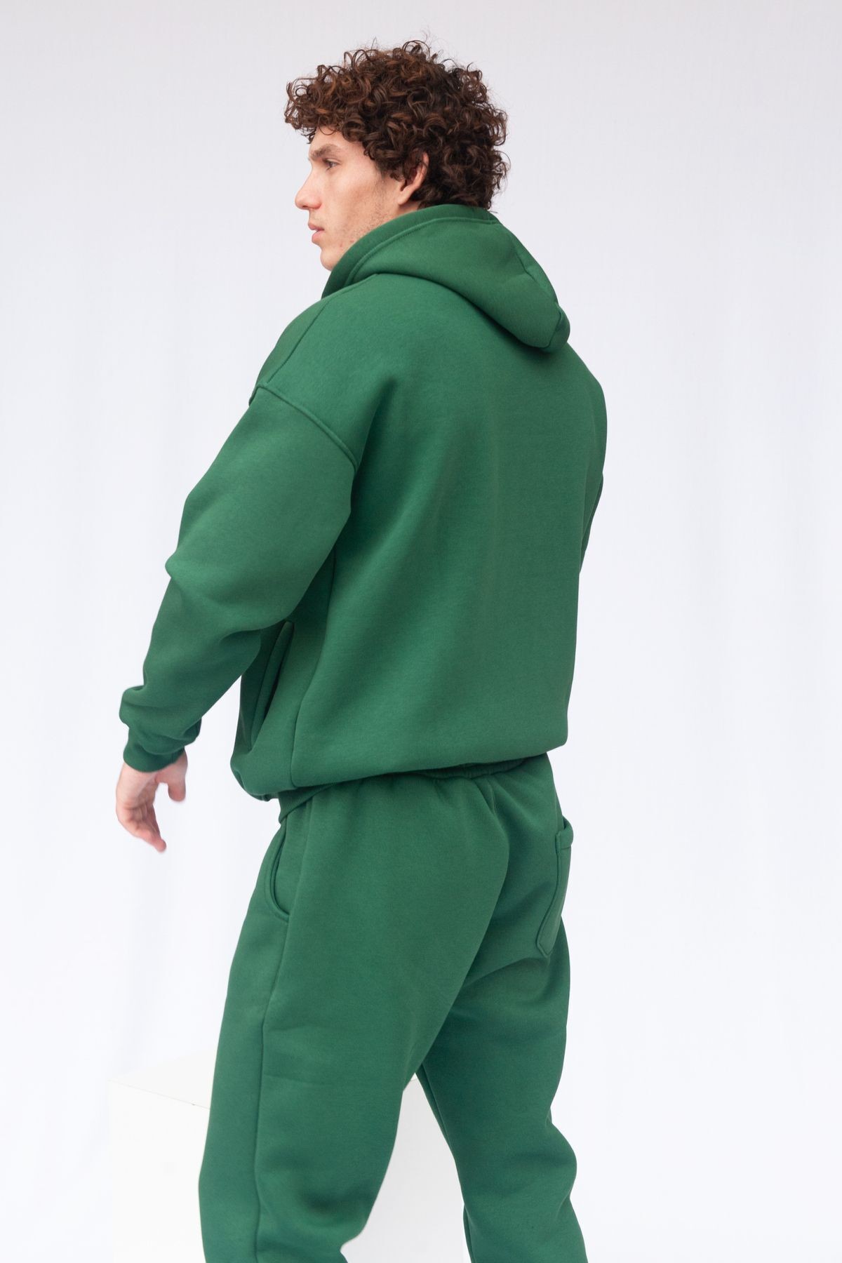 Şardonlu Oversize Kapşonlu Fermuarlı Sweatshirt - Yeşil