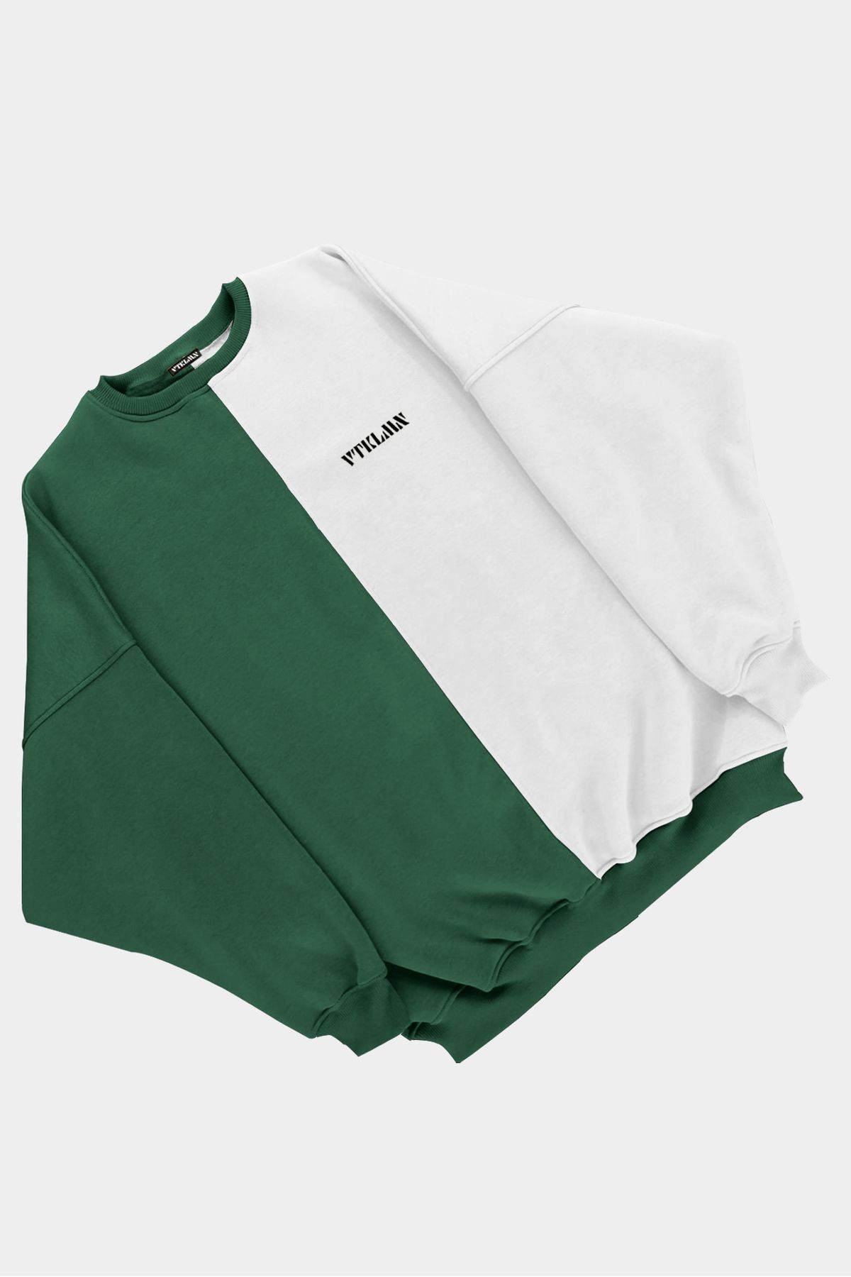 Kadın Erkek Renkli Sweatshirt - KOYUYEŞİL-BEYAZ