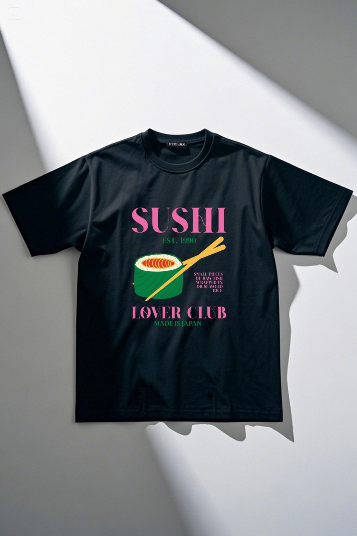 Unisex %100 Organik Pamuk Oversize Yuvarlak Yaka Baskılı T-shirt - Siyah