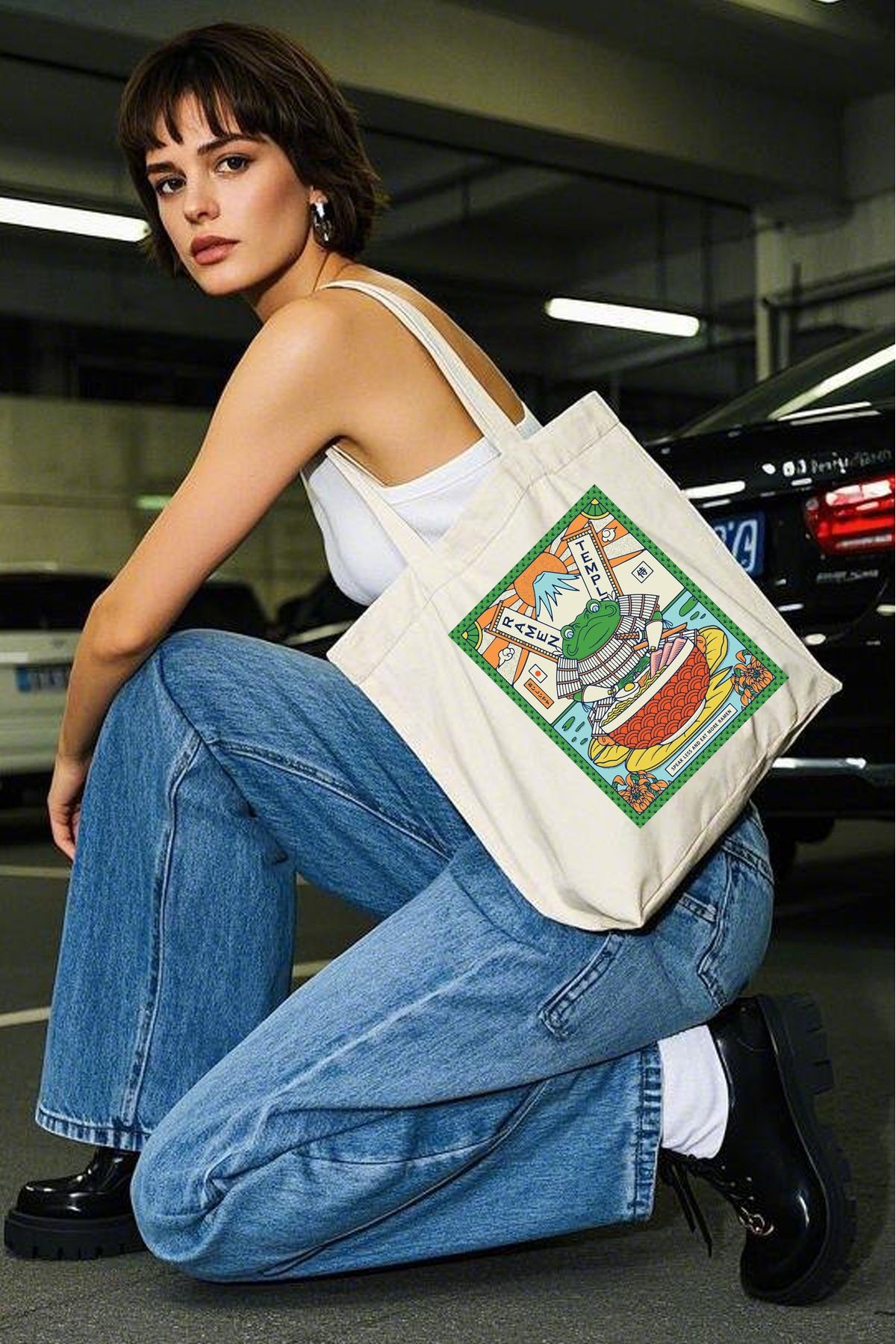 Bezji Fishing Baskılı Kanvas Bez Çanta Tote Bag