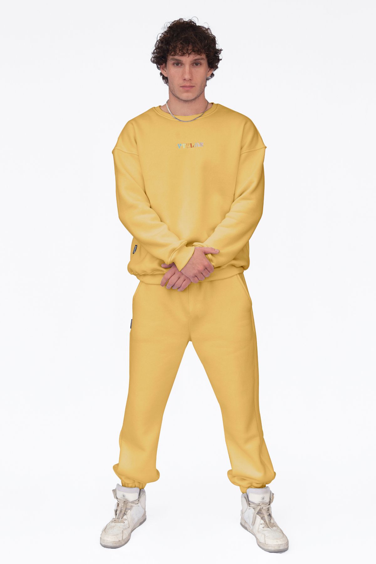 Bisiklet Yaka Nakışlı Eşofman Takımı - Yellow