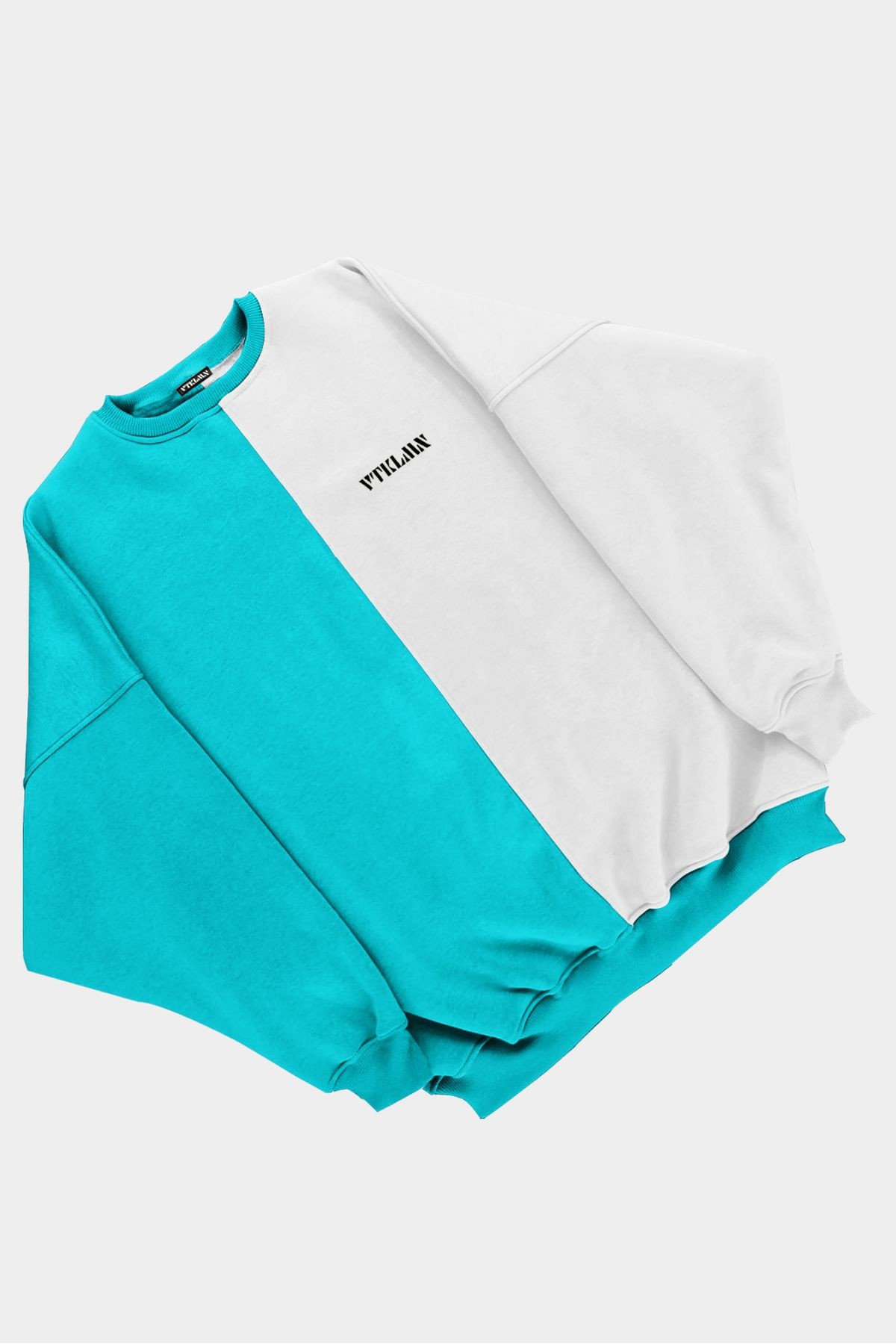 Kadın Erkek Renkli Sweatshirt - TURKUAZ-BEYAZ