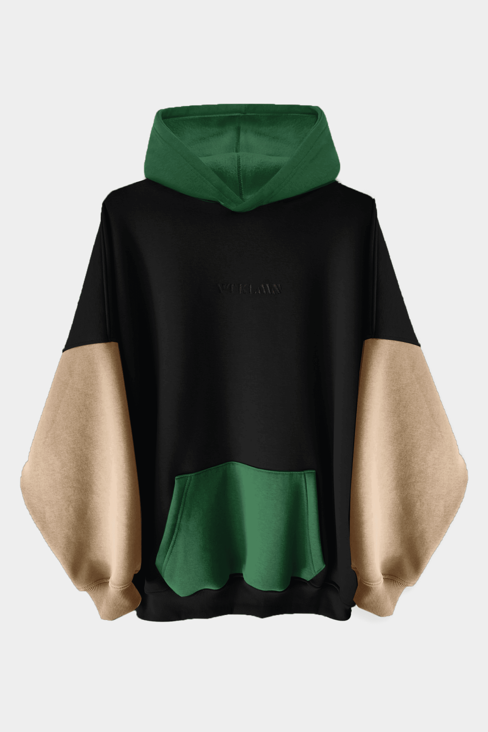 Renkli Hoodie Sweatshirt - Siyah Kahve Haki