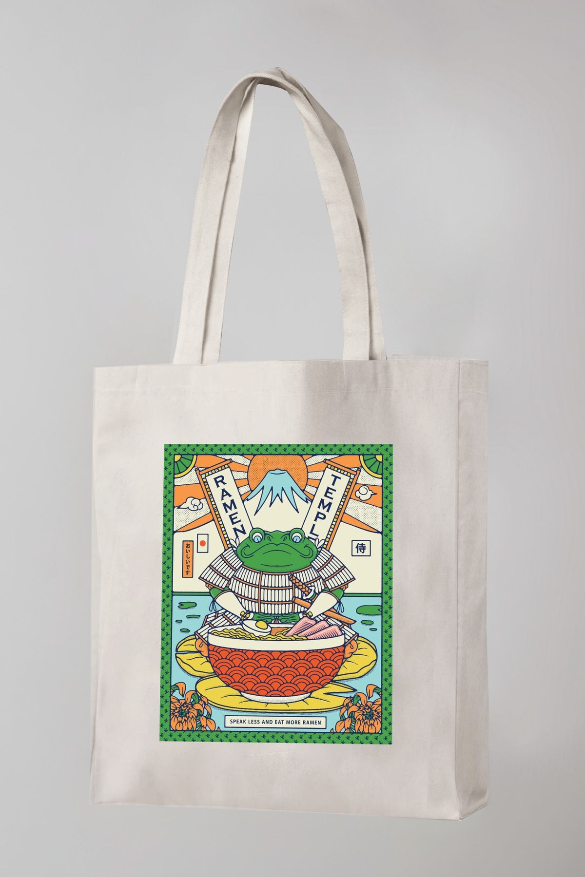 Bezji Fishing Baskılı Kanvas Bez Çanta Tote Bag - Krem