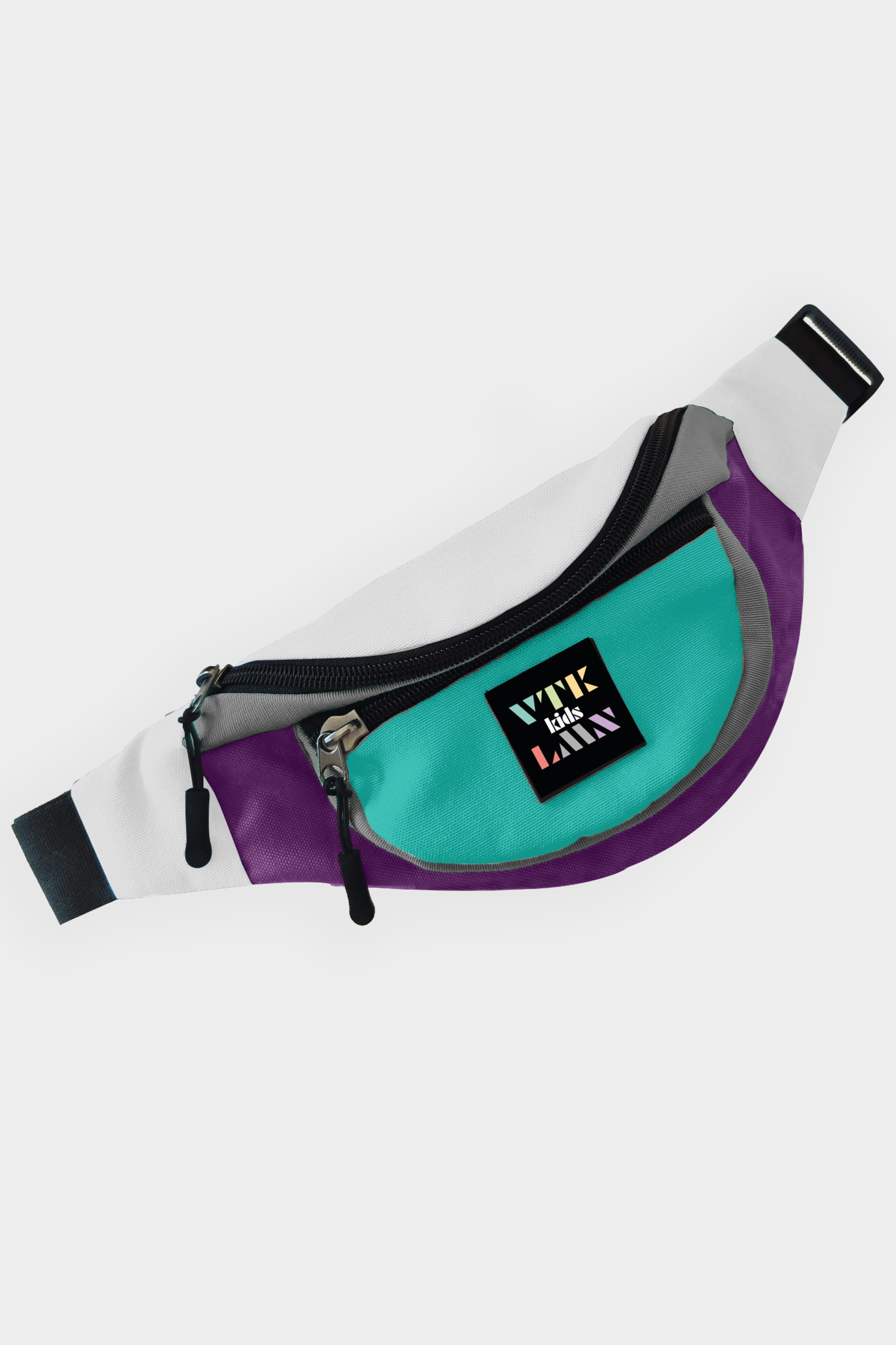 Colorful Shoulder and Waist Kid Bag - Mint Gray Purple White