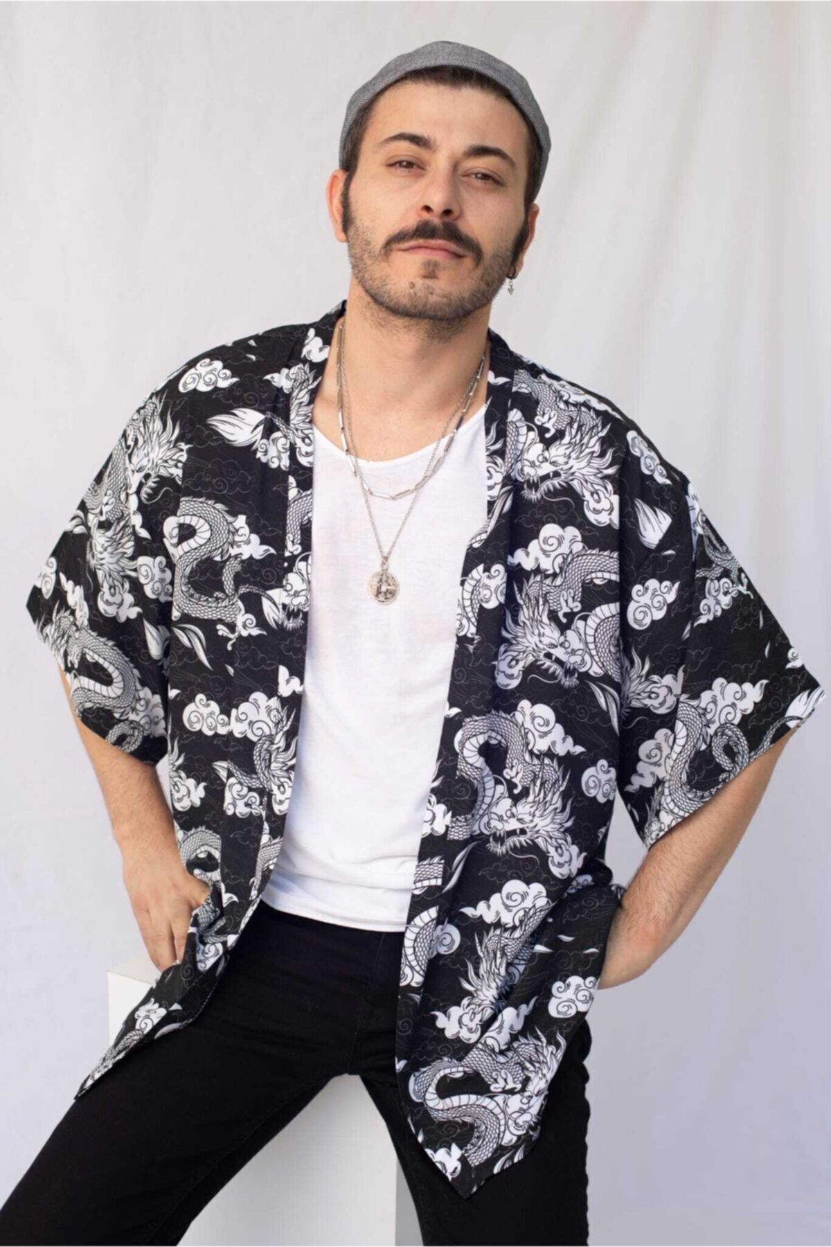 Kadın Erkek Desenli %100 Pamuk Viskon Kimono