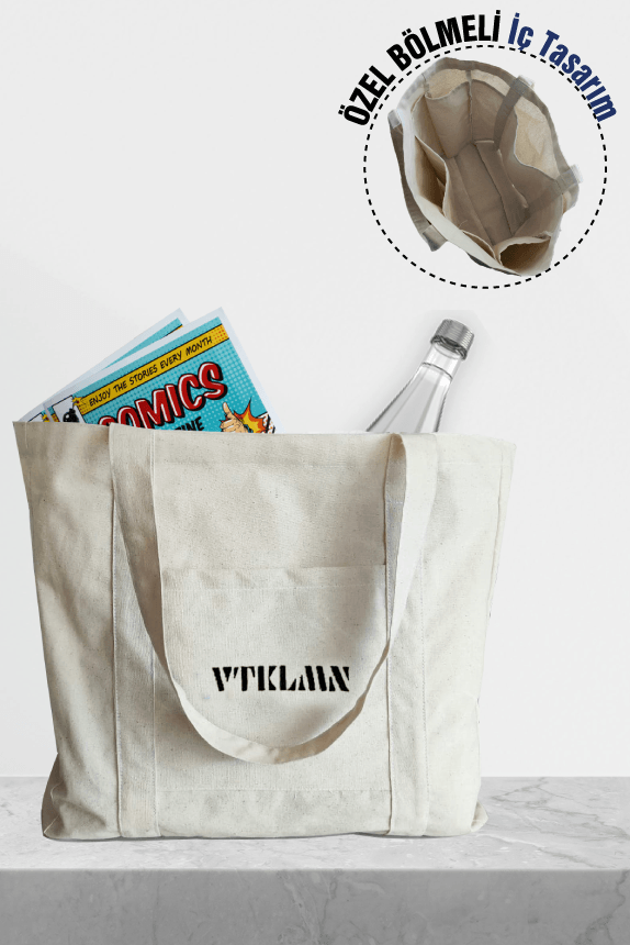 100% Cotton Canvas Compartment Cloth Bag / Tote Bag - Vtklmn