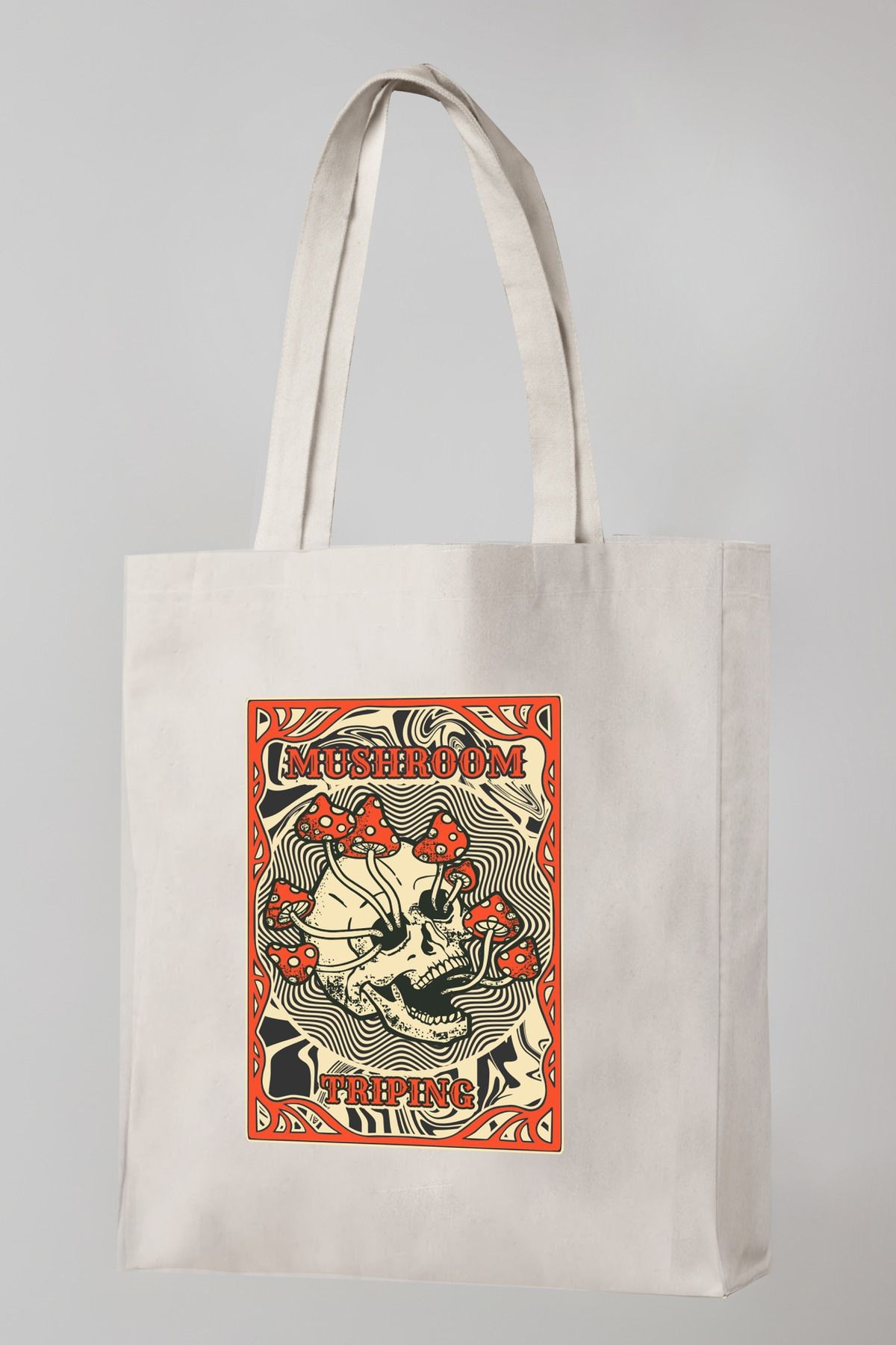 Bezji Skull Baskılı Kanvas Bez Çanta Tote Bag