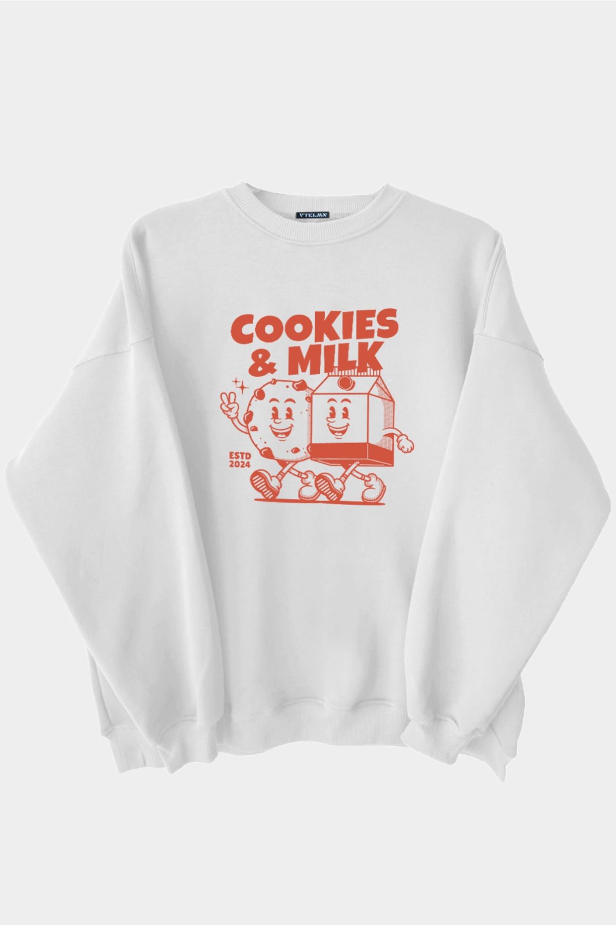 Cookies & Milk Baskılı Unisex Kalın Içi Polarlı Oversize Sweatshirt