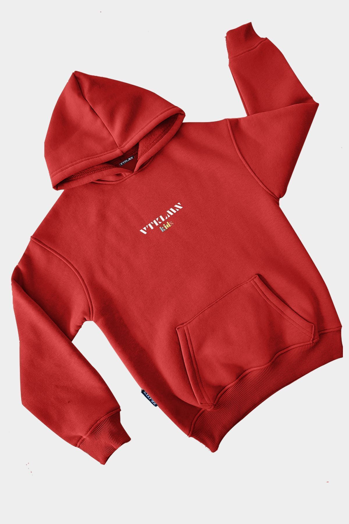 Erkek / Kız Çocuk Kalın İçi Polarlı Kapüşonlu Hoodie Sweatshirt - Kırmızı