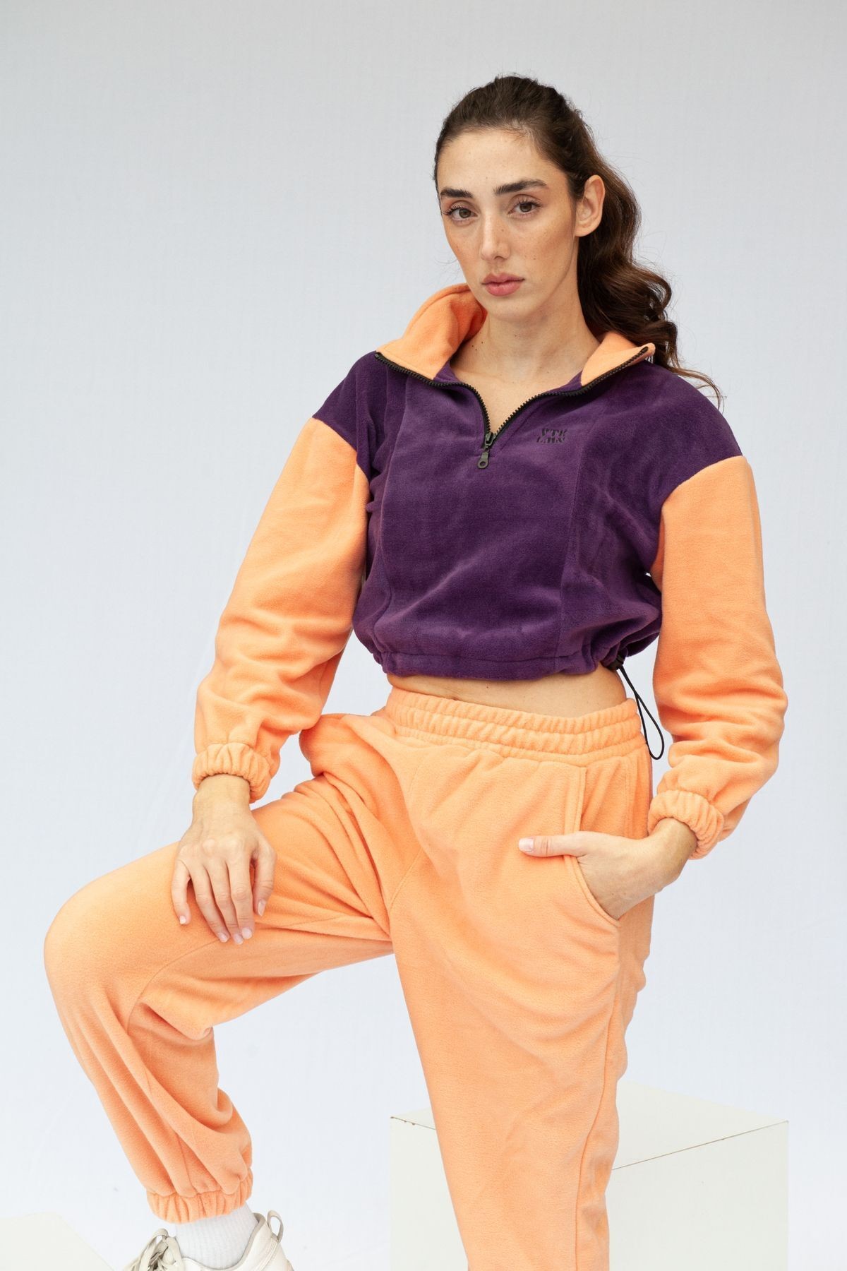 Yarım Fermuarlı Crop Polar - Mor-Somon