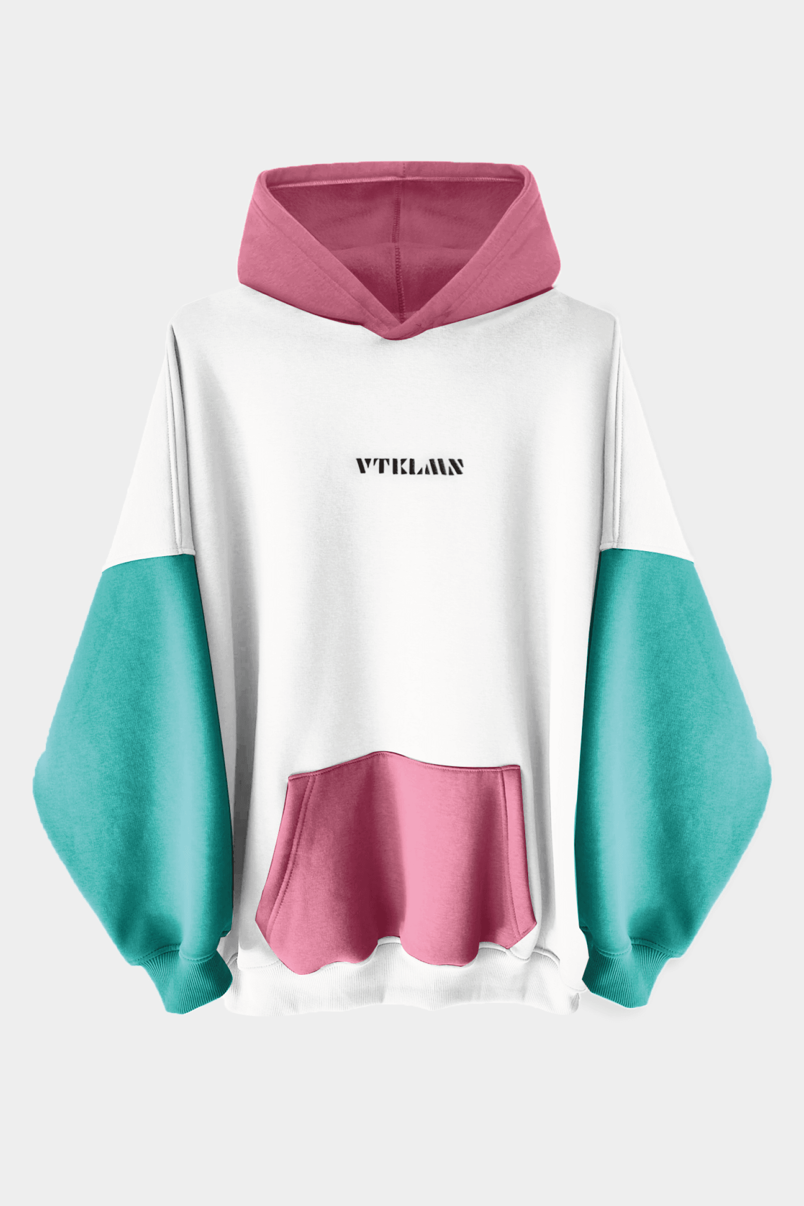 Renkli Hoodie Sweatshirt - Beyaz Turkuaz Pembe