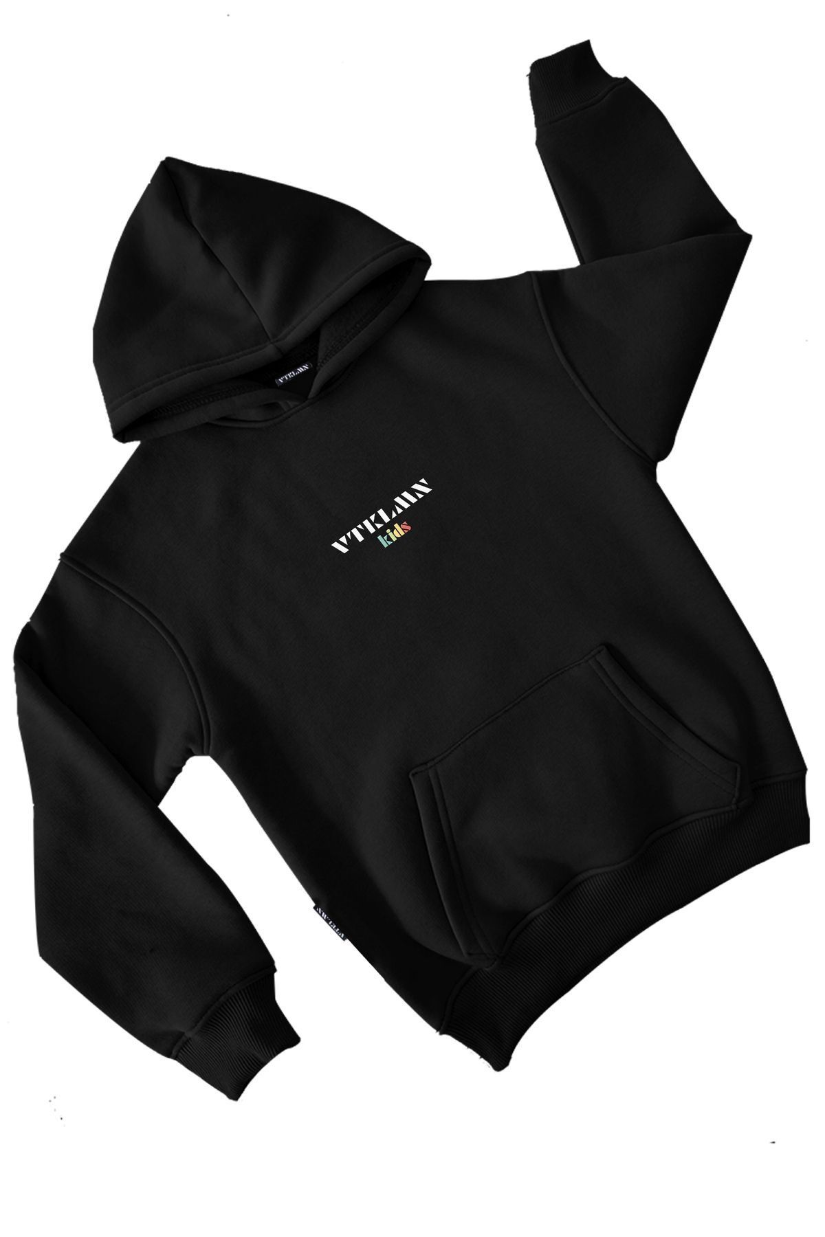 Erkek / Kız Çocuk Kalın İçi Polarlı Kapüşonlu Hoodie Sweatshirt - Black