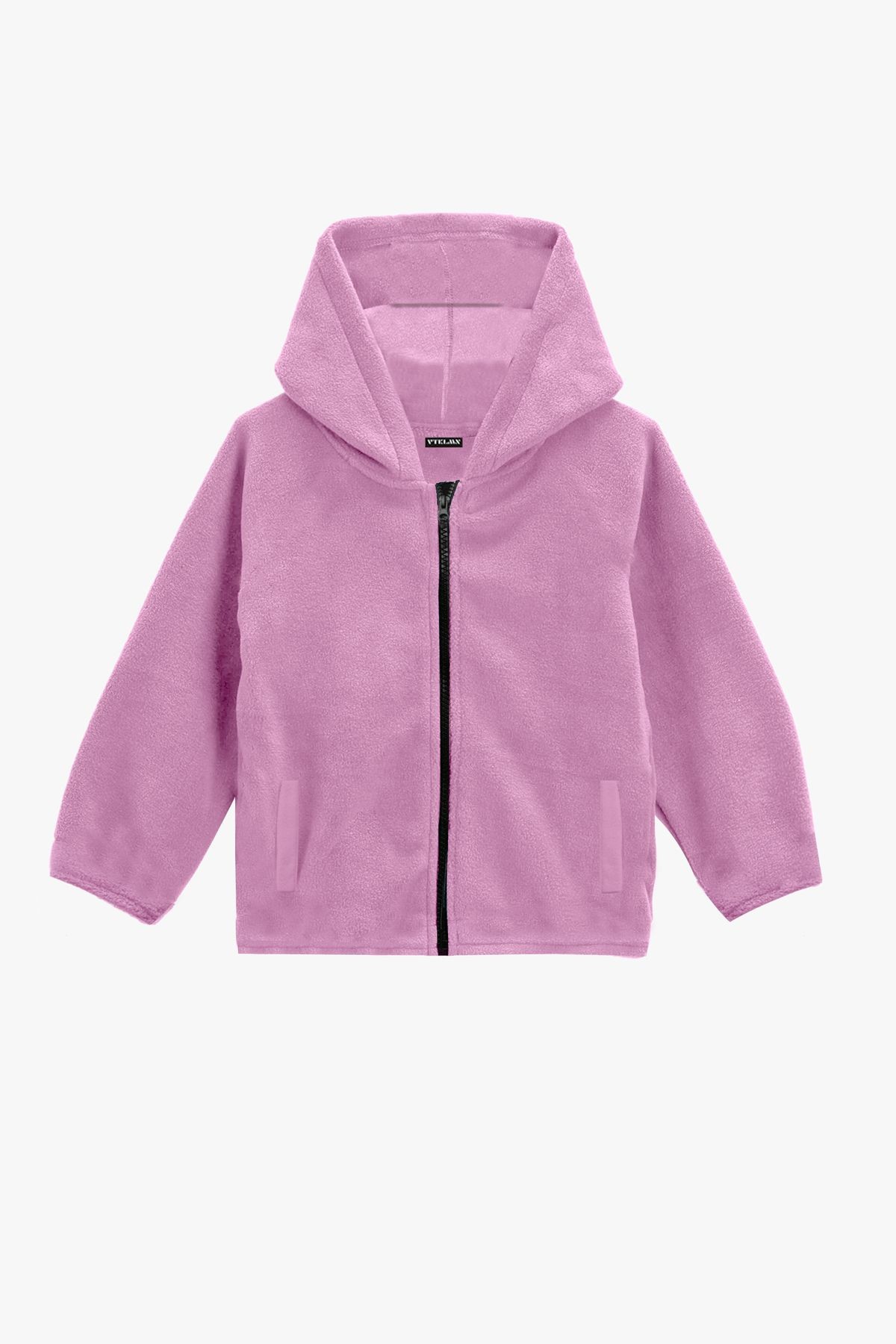 Kız Erkek Çocuk Cepli Kapüşonlu Polar Ceket - Lilac