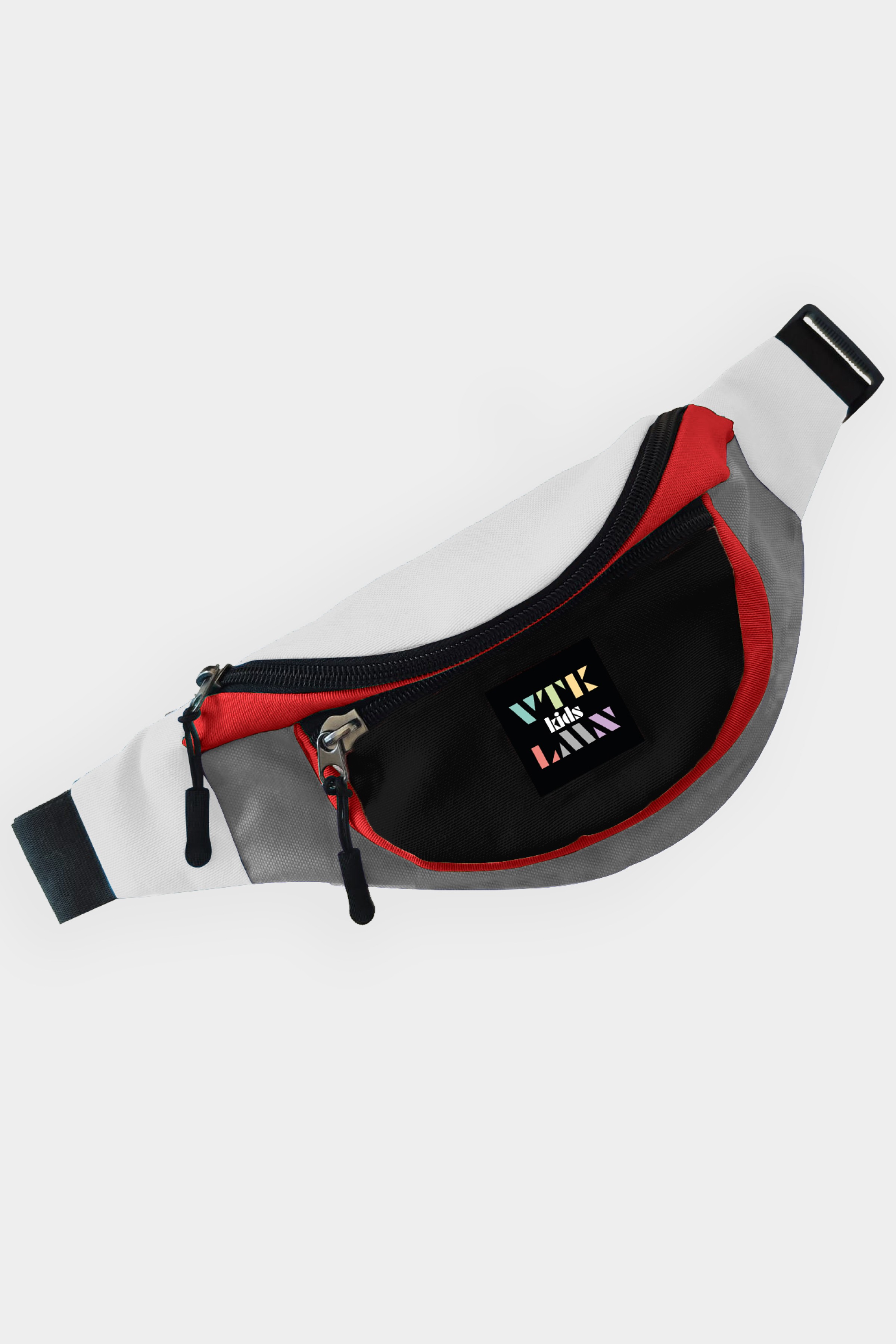 Colorful Shoulder and Waist Kid Bag - Black Red Gray White