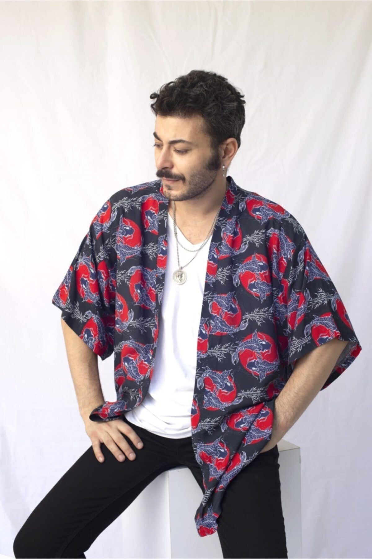Unisex Desenli Kimono Gömlek