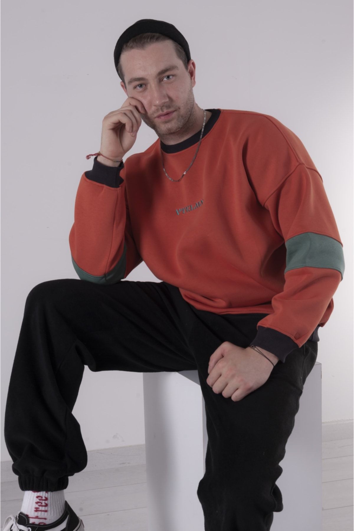 Oversize Şardonlu Örme Sweatshirt