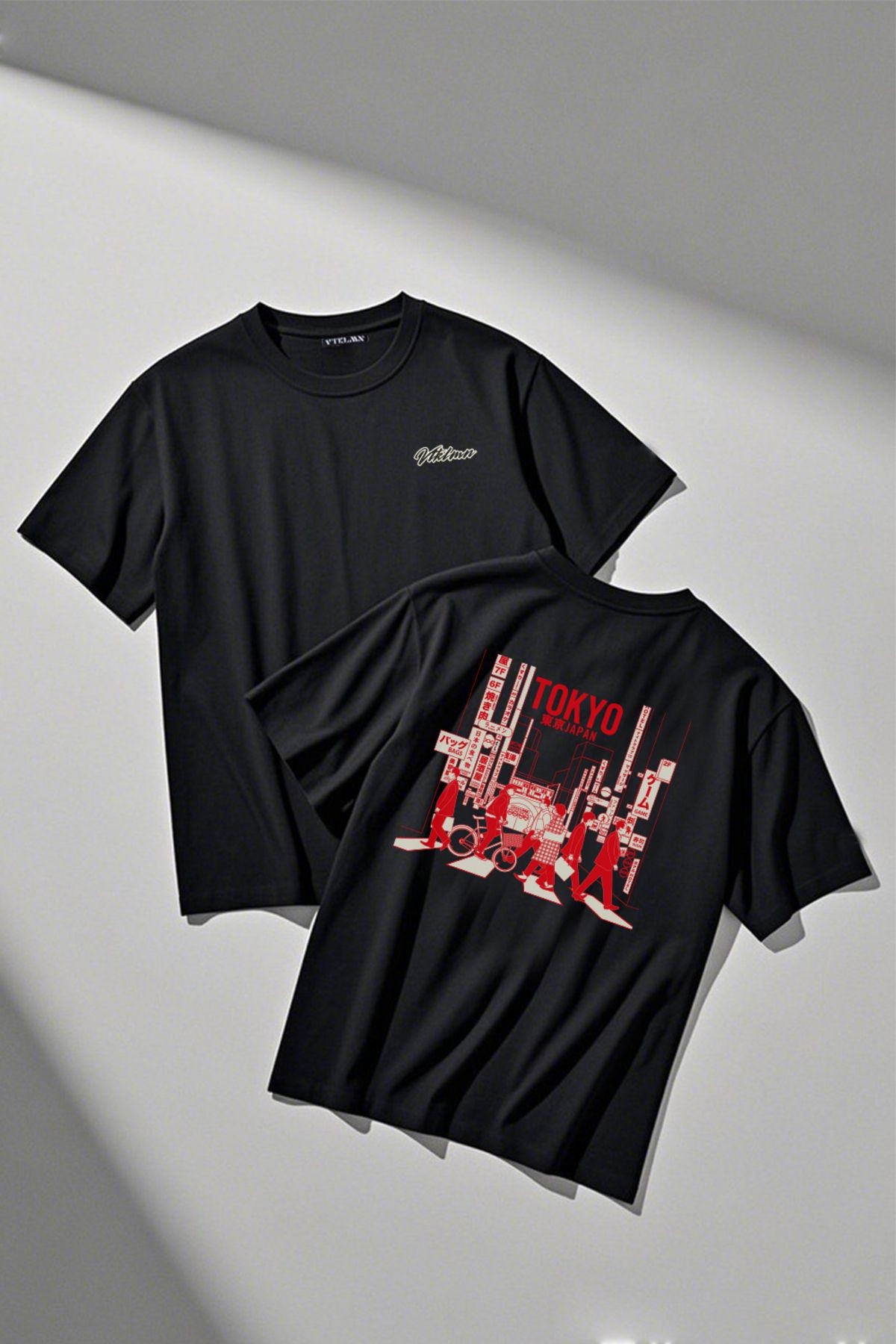 Unisex %100 Organik Pamuk Oversize Yuvarlak Yaka Baskılı T-shirt - Siyah