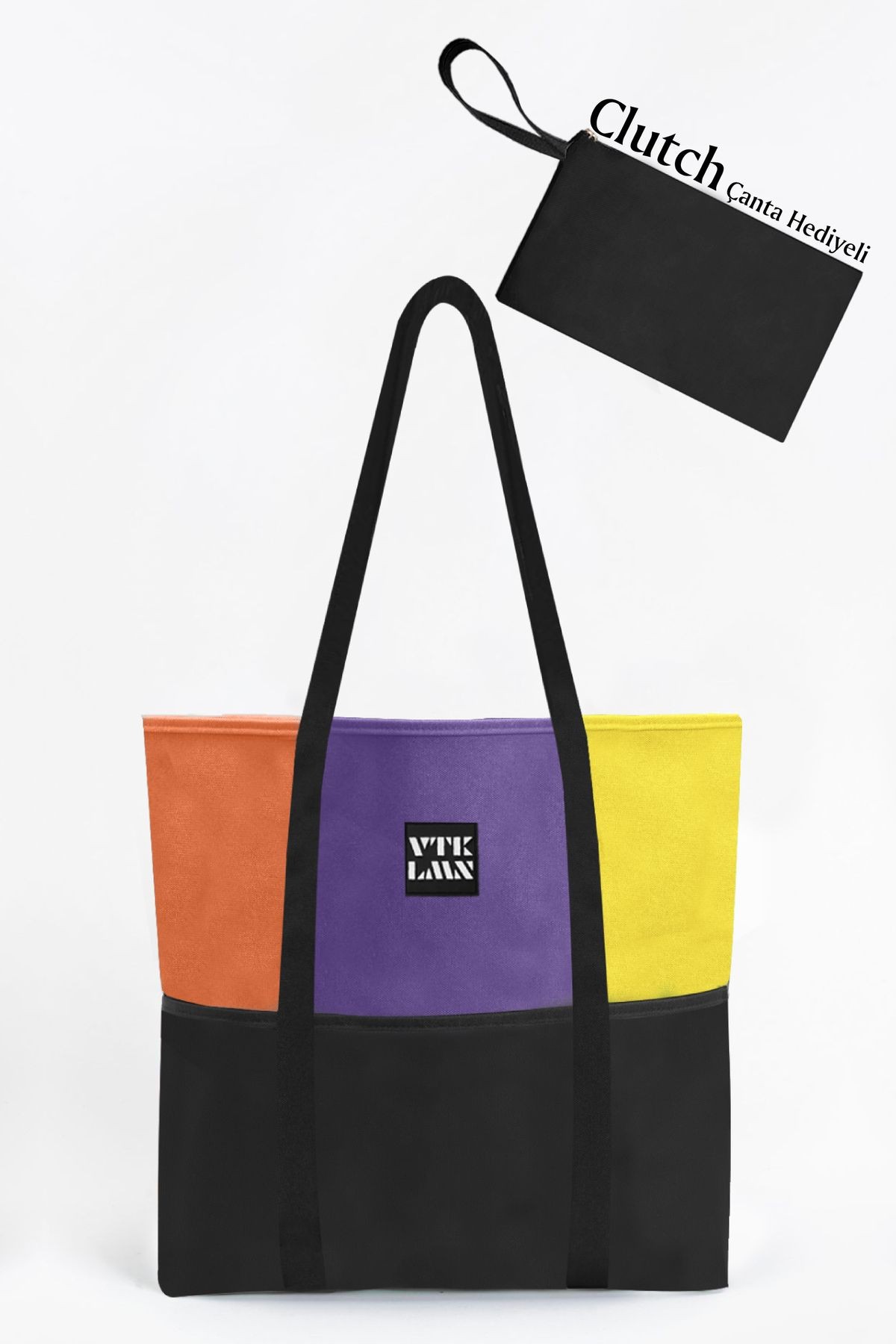 Tote Bag Omuz Çantası - Turuncu-Mor-Sarı
