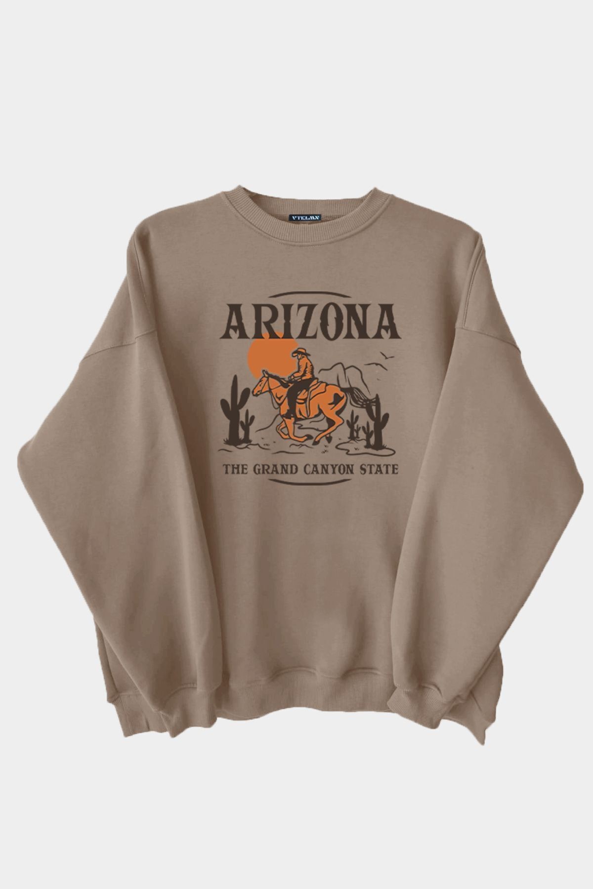 Arizona Baskılı Unisex Kalın Içi Polarlı Oversize Sweatshirt - KAHVE