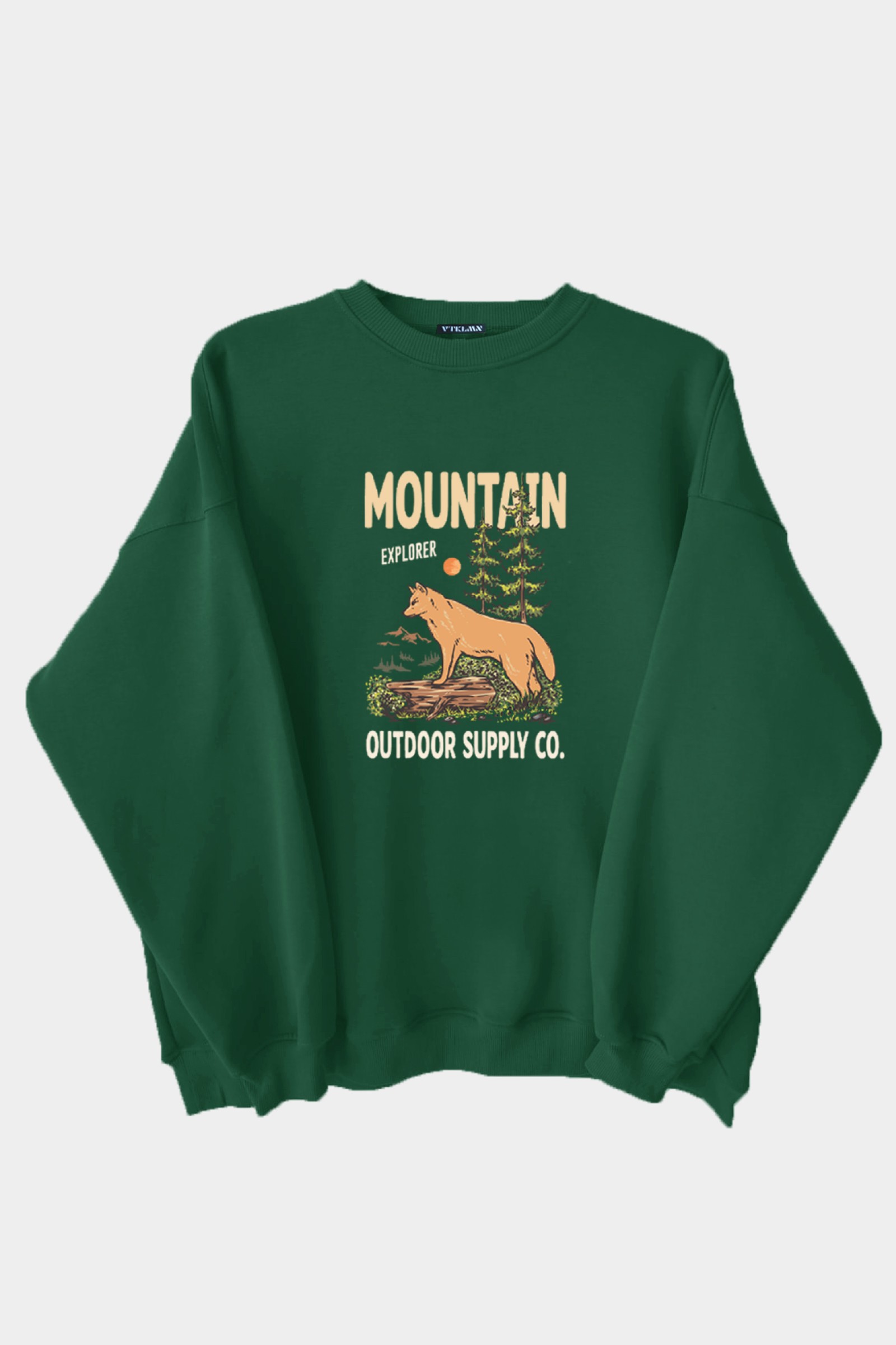 Mountain Baskılı Unisex Kalın İçi Polarlı Oversize Sweatshirt - Yeşil