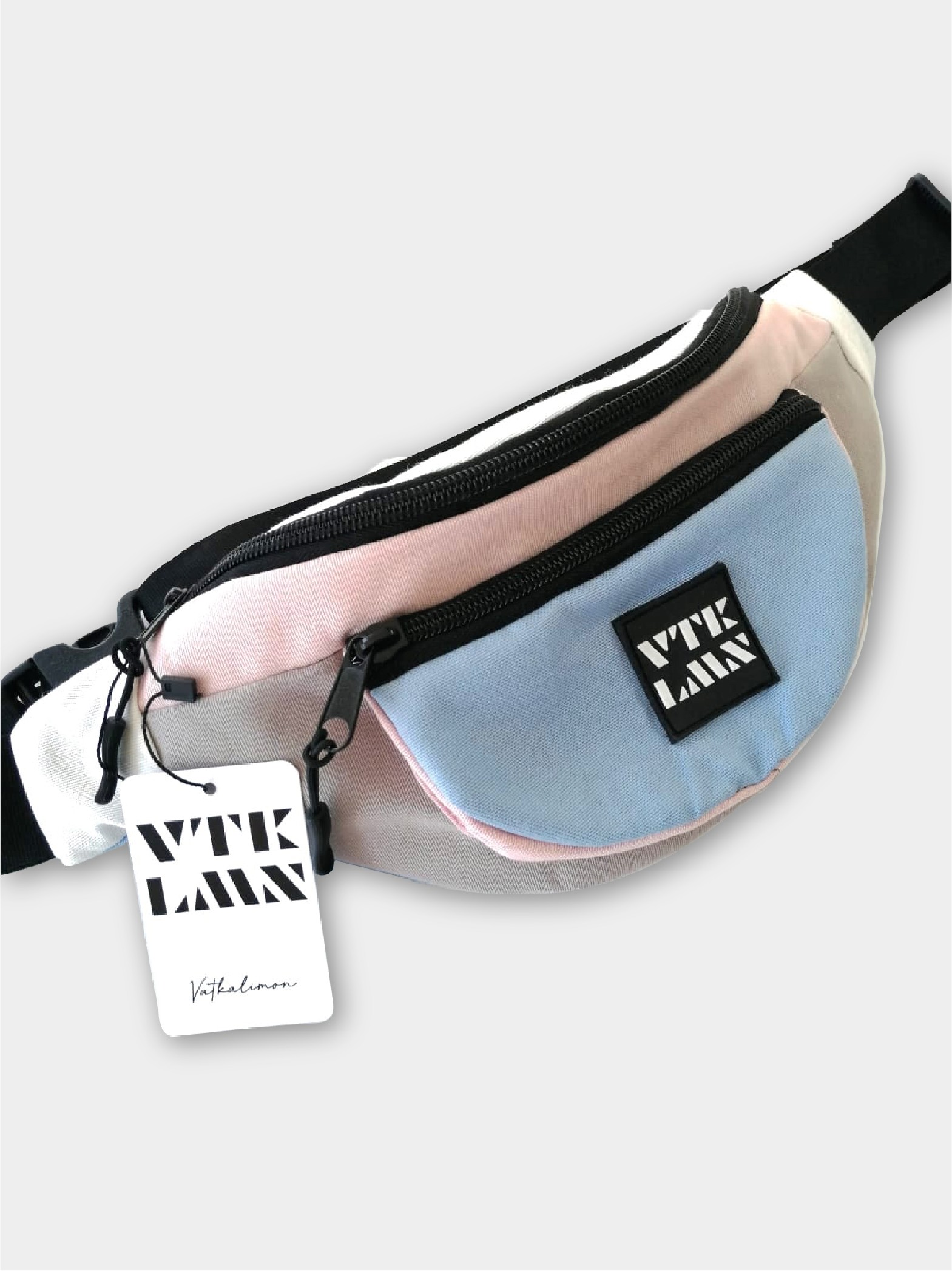 Shoulder and Waist Bag - Blue Cream Light Pink