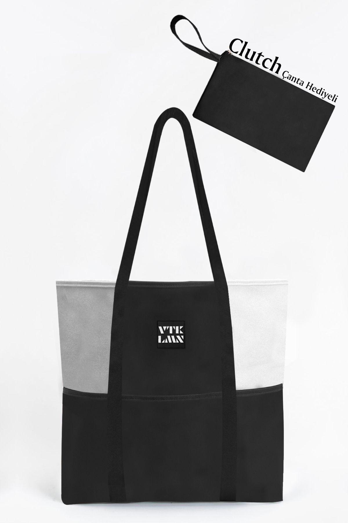 Tote Bag Omuz Çantası - Gri-Siyah-Beyaz