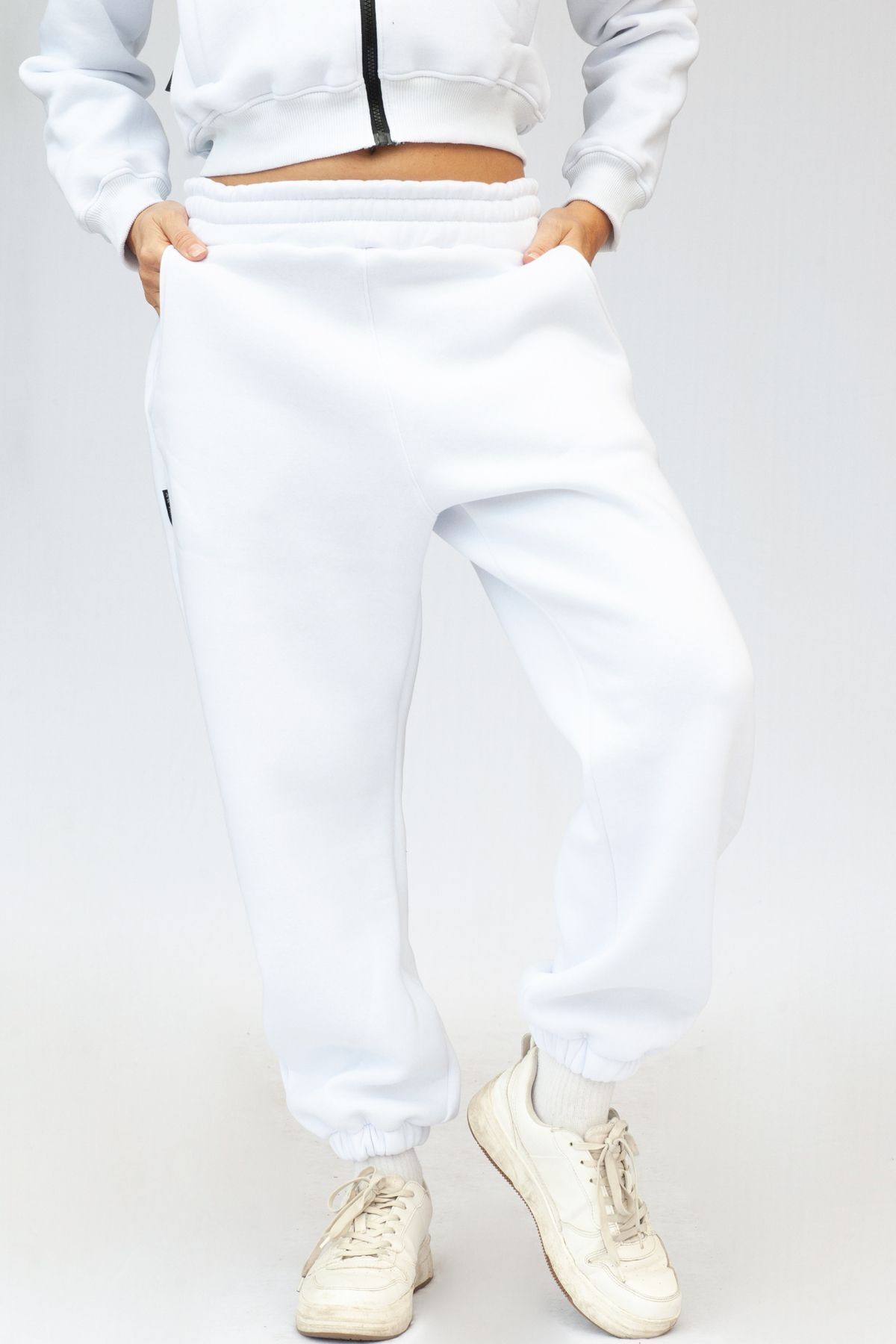 Cepli Oversize Eşofman Altı - Beyaz