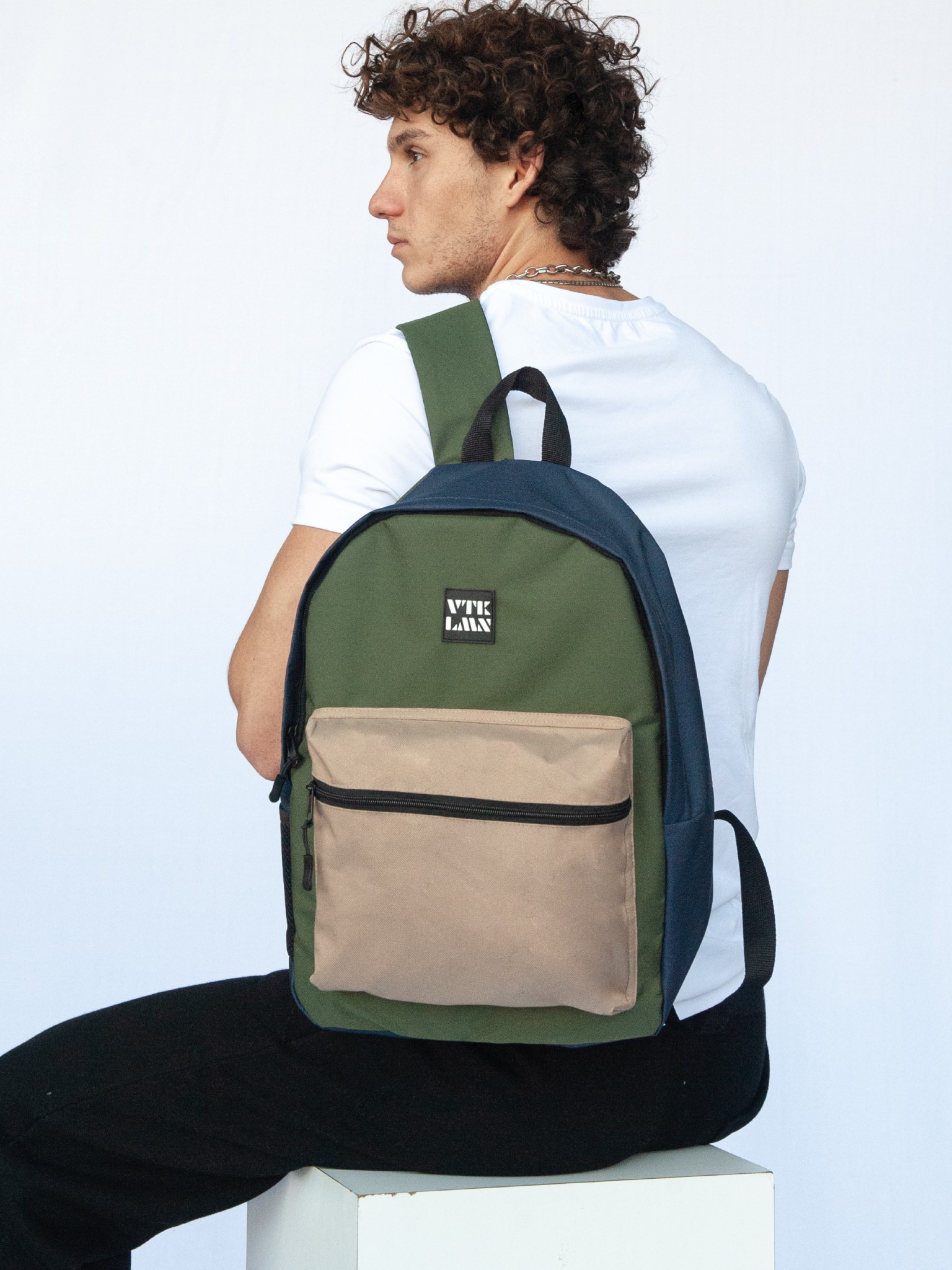 Backpack - Brown Dark Green Navy Blue 