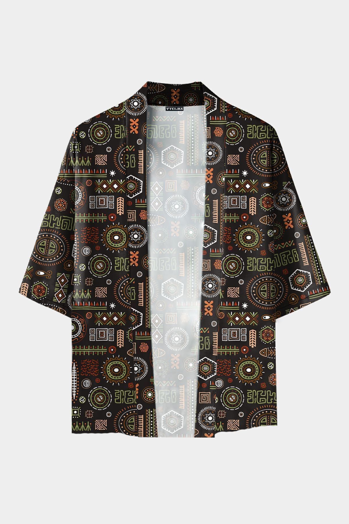 Kadın Erkek Etnik Desenli %100 Pamuk Viskon Kimono