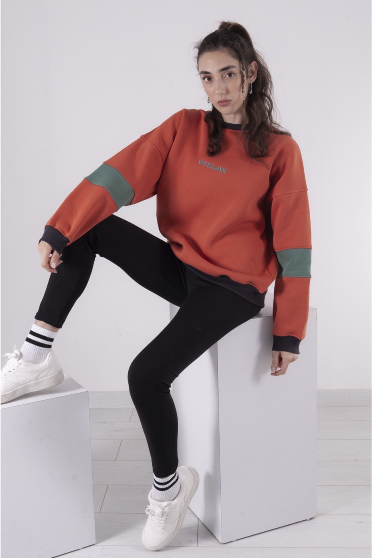 Oversize Şardonlu Örme Sweatshirt