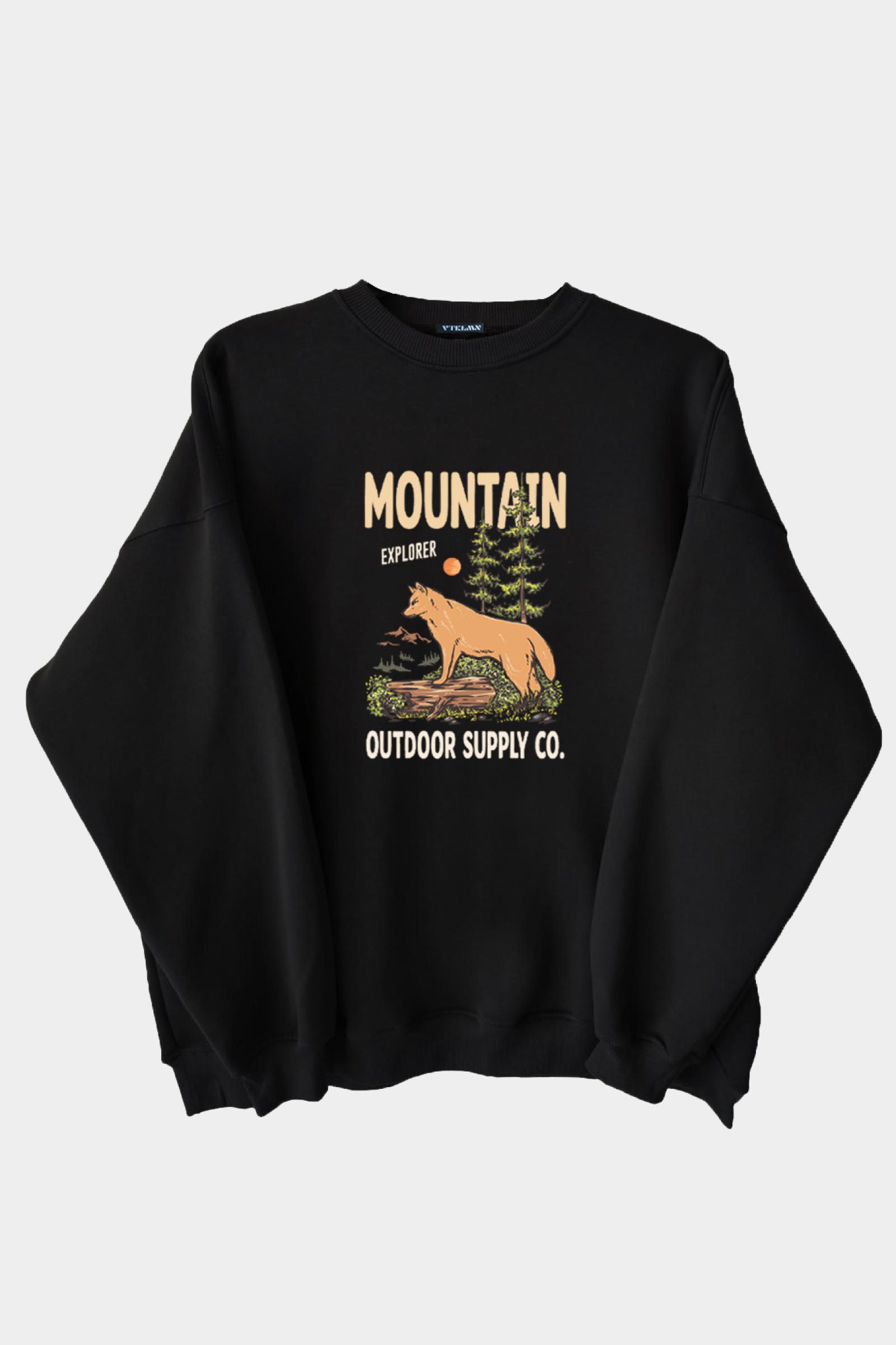 Mountain Baskılı Unisex Kalın İçi Polarlı Oversize Sweatshirt - Siyah