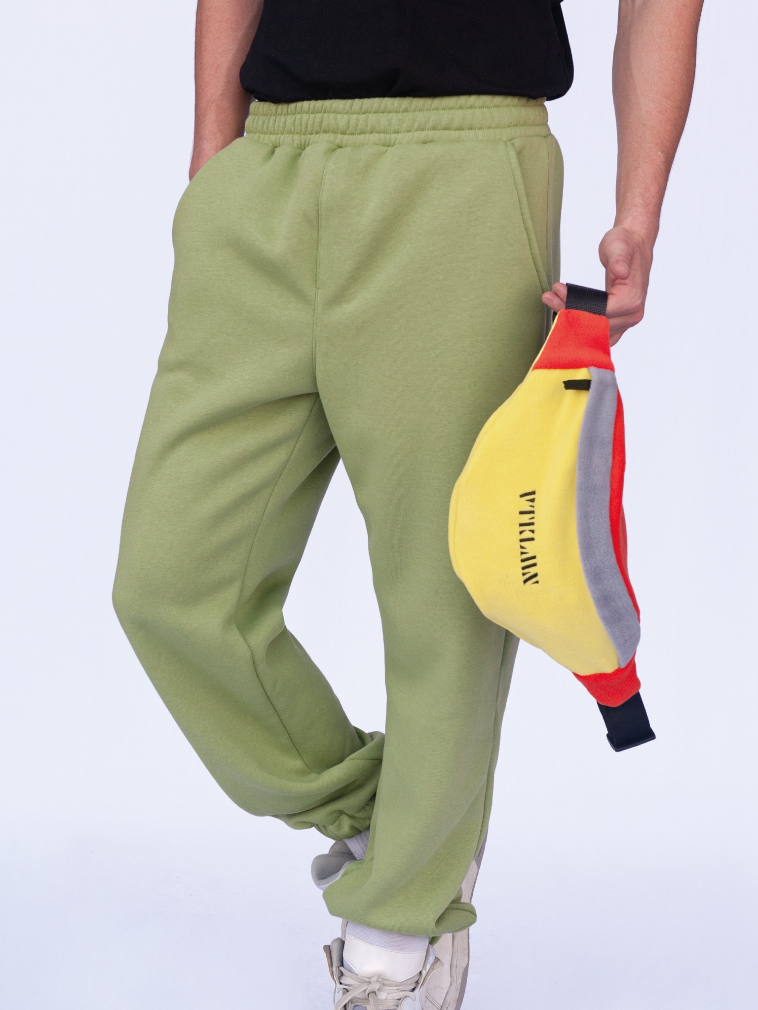 Unisex Fleece Shoulder And Waist Bag - Yellow Gray Orange