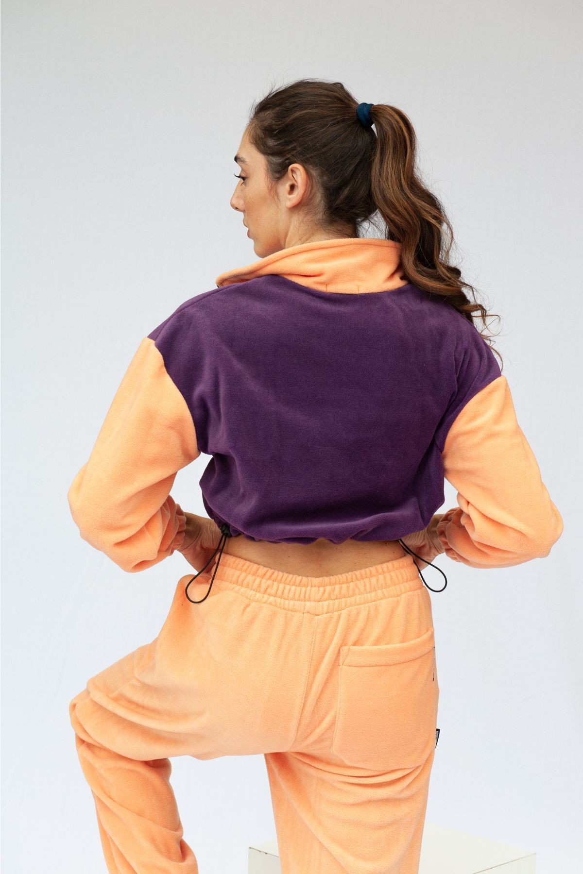 Yarım Fermuarlı Crop Polar - Mor-Somon