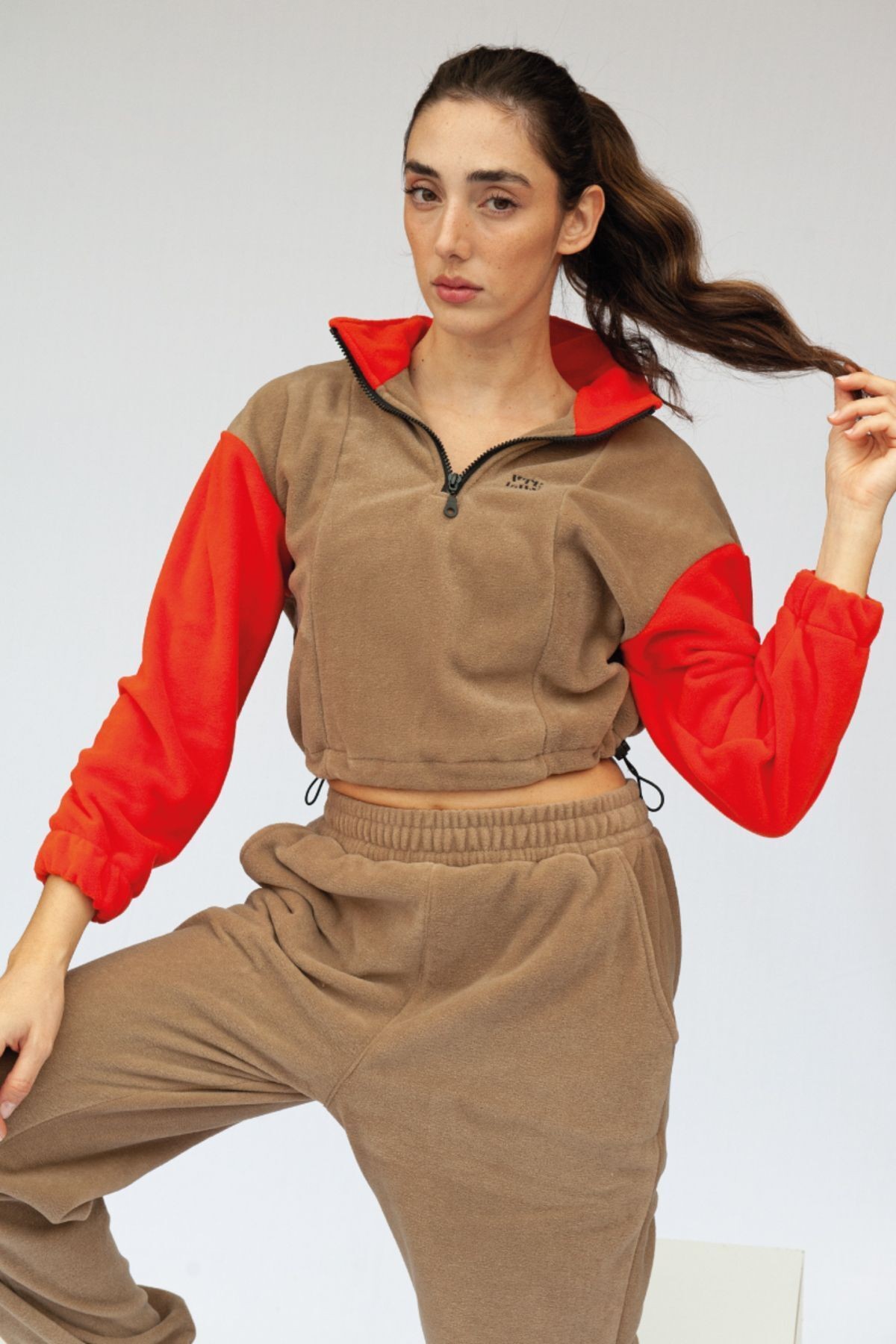 Yarım Fermuarlı Crop Polar
